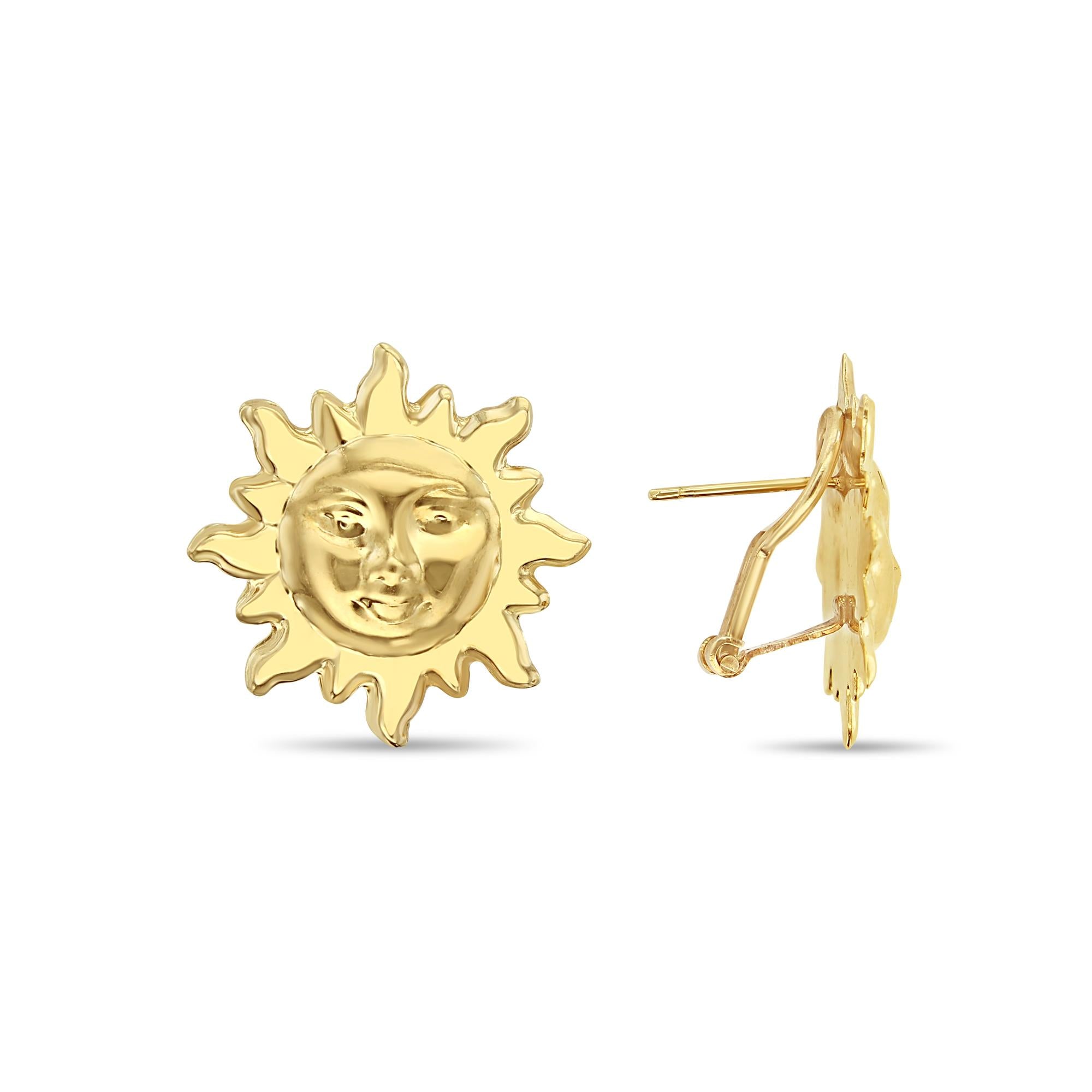 Vintage Smiling Sun 14k Yellow Gold Earrings