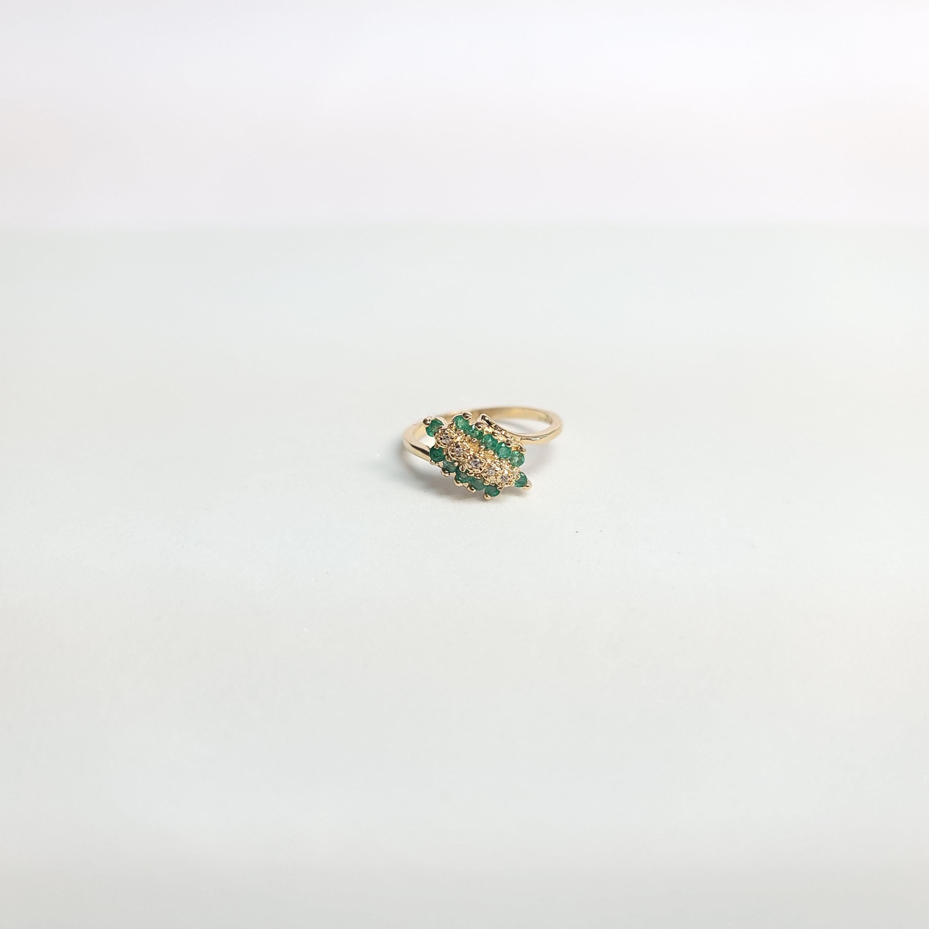 Emerald & Diamond Diagonal Row Ring .50cttw 14k Yellow Gold