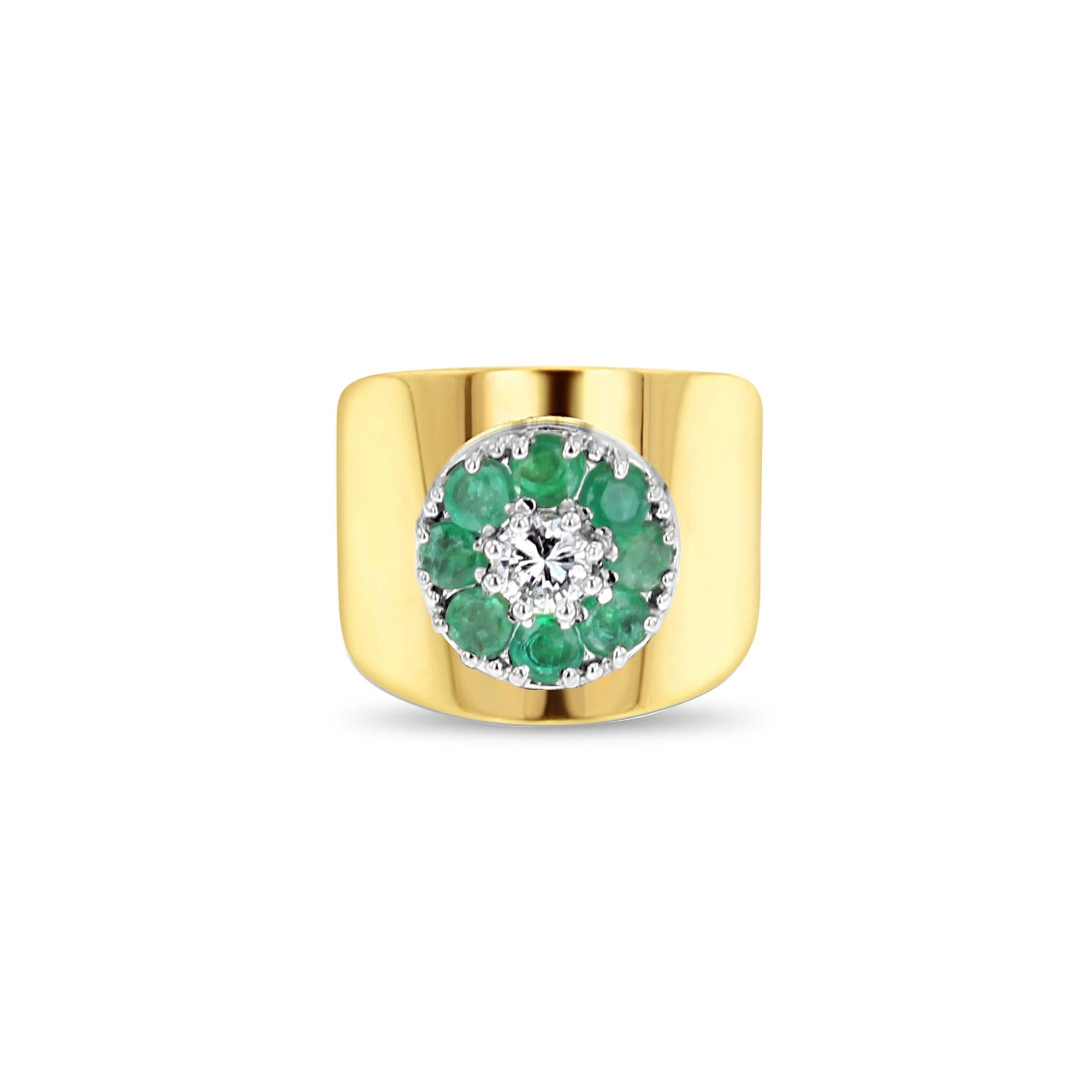 Emerald & Diamond Halo Ring 14k Yellow Gold