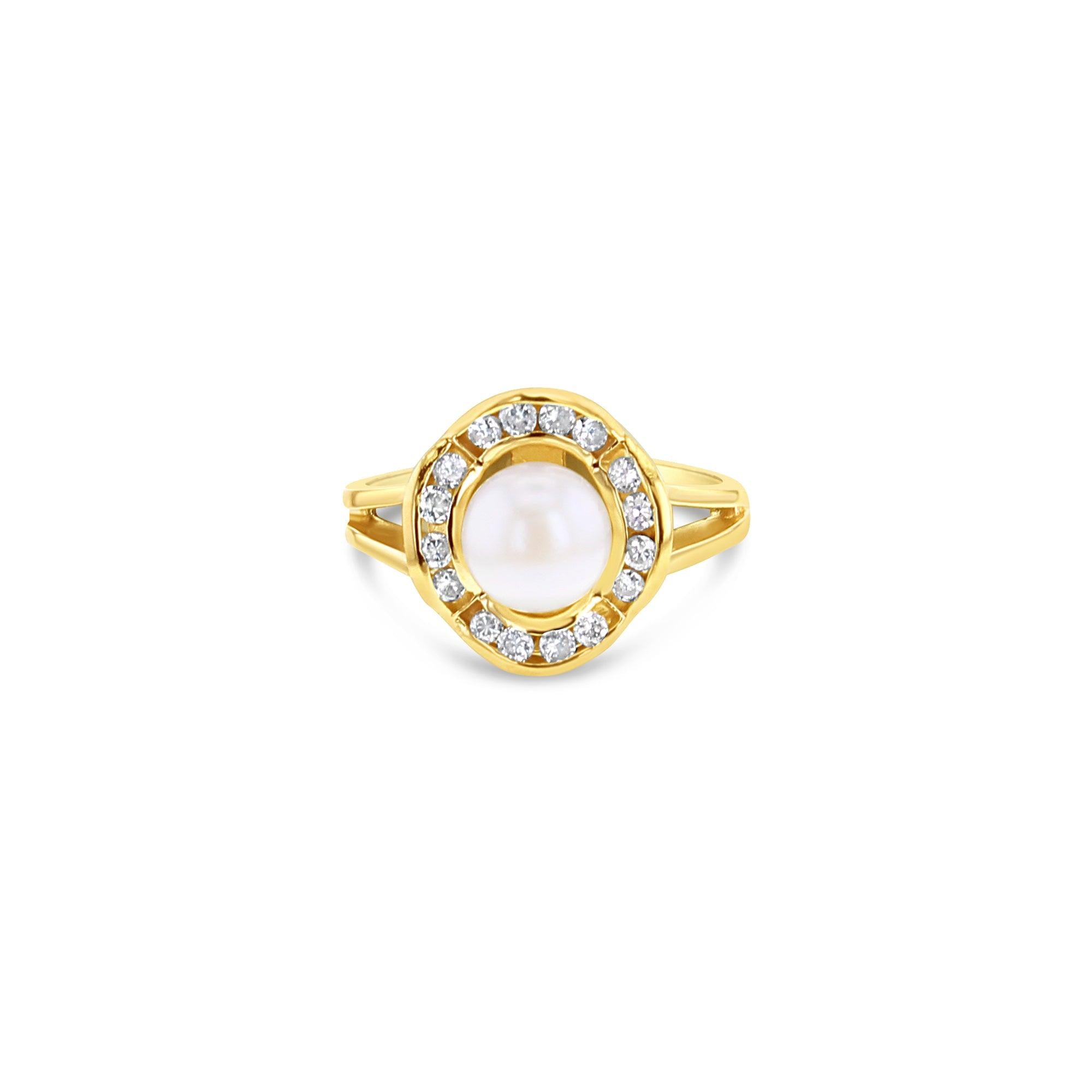 Flower Shaped Pearl Diamond Ring .37cttw 14k Yellow Gold