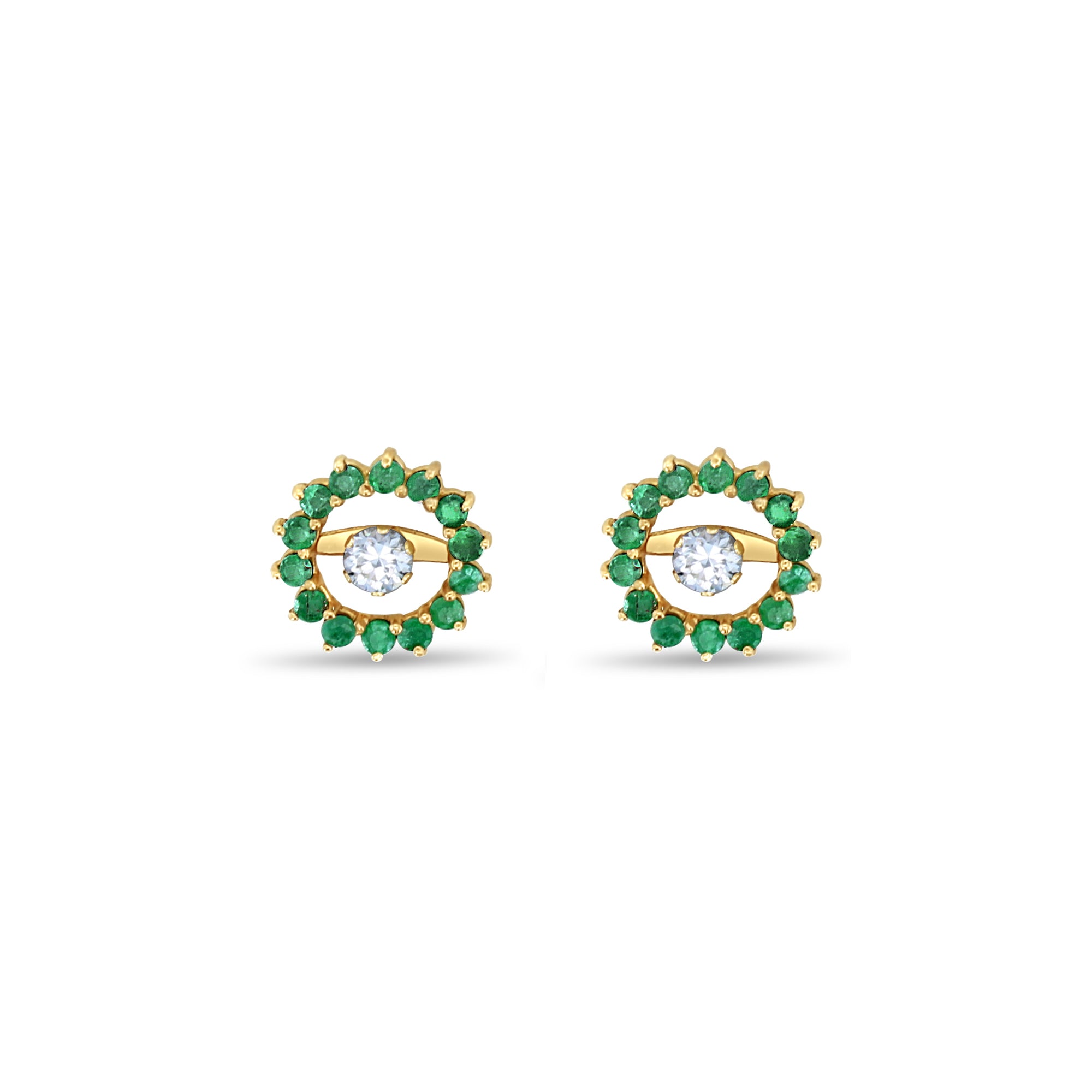 Boucle d'oreille en or jaune 14 carats avec émeraude naturelle