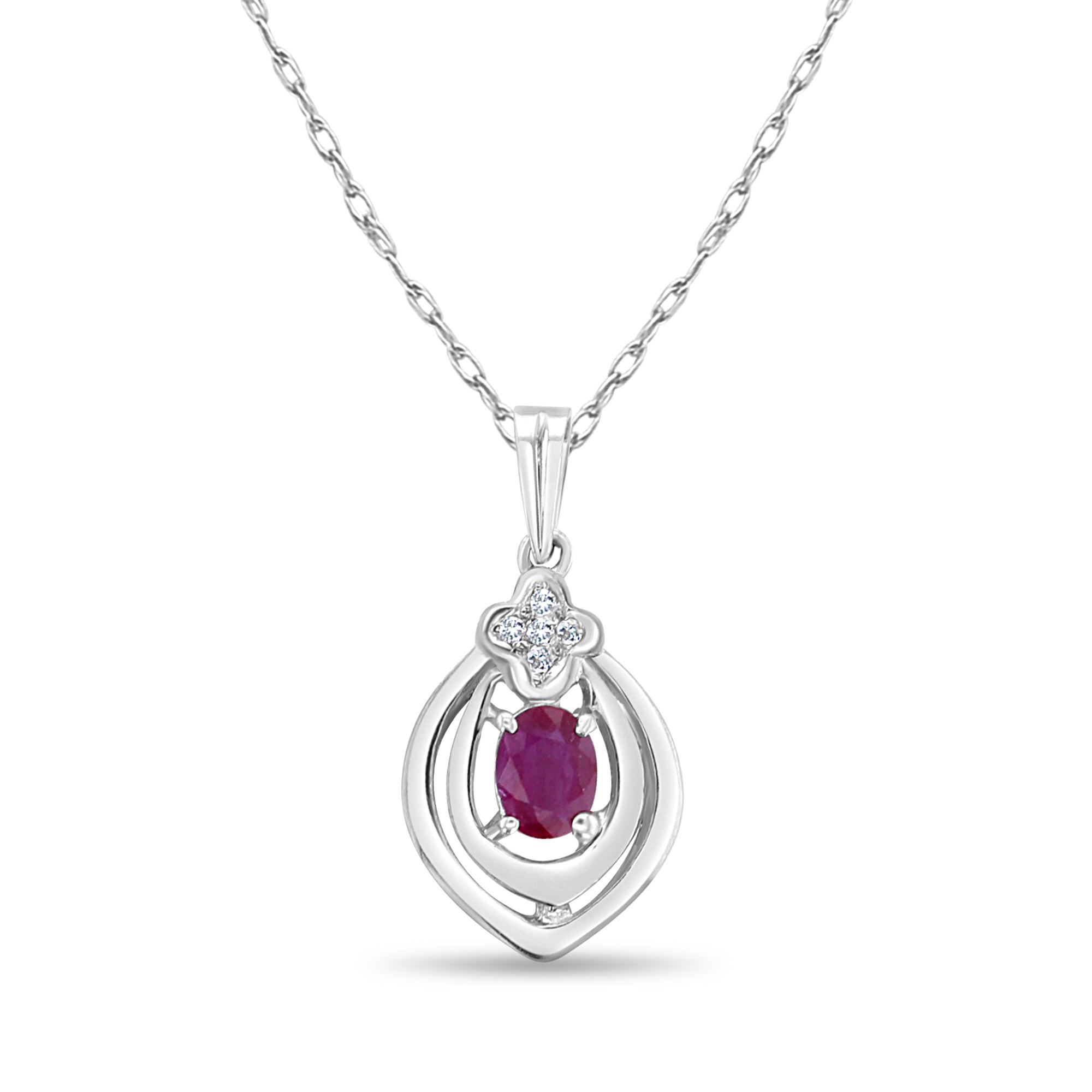 Colgante de rubí ovalado con detalles de diamantes