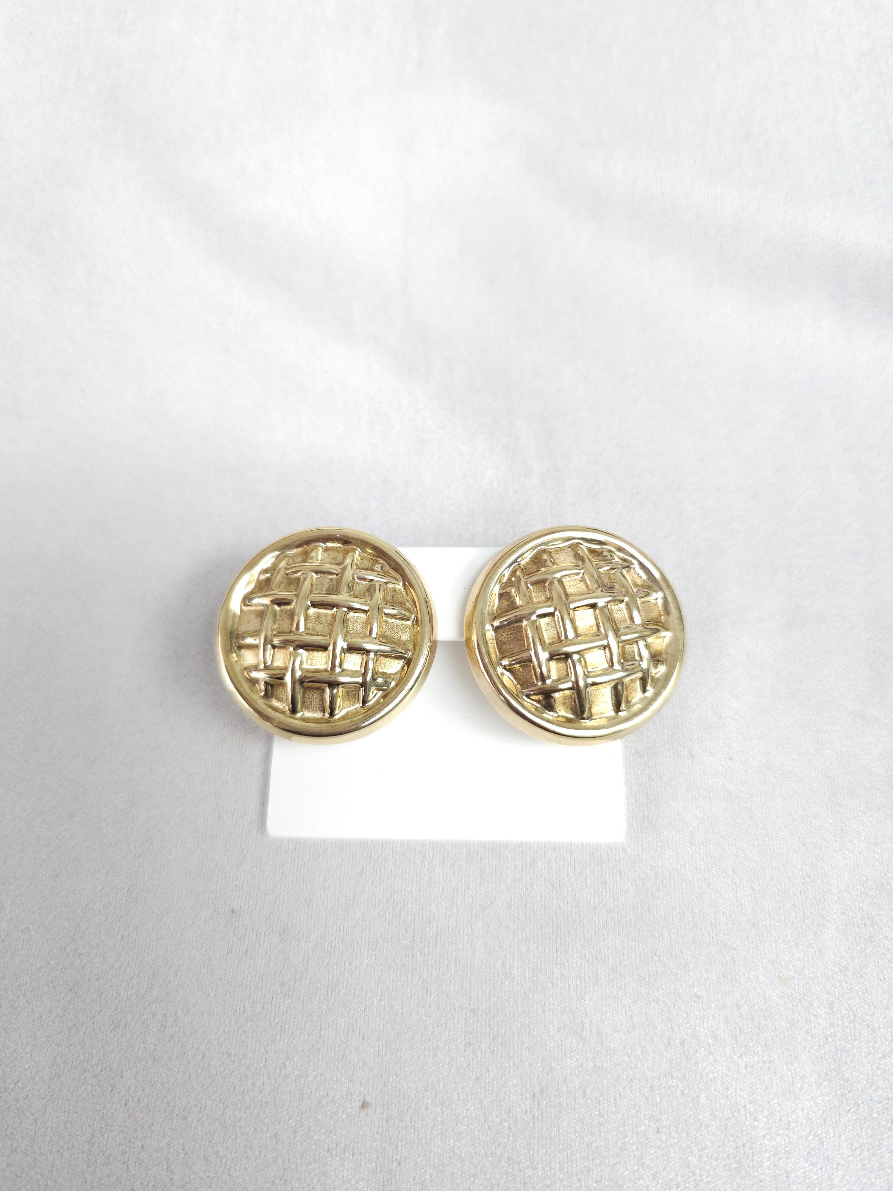 Basketweave 14k Yellow Gold Omega Clip-On Earrings