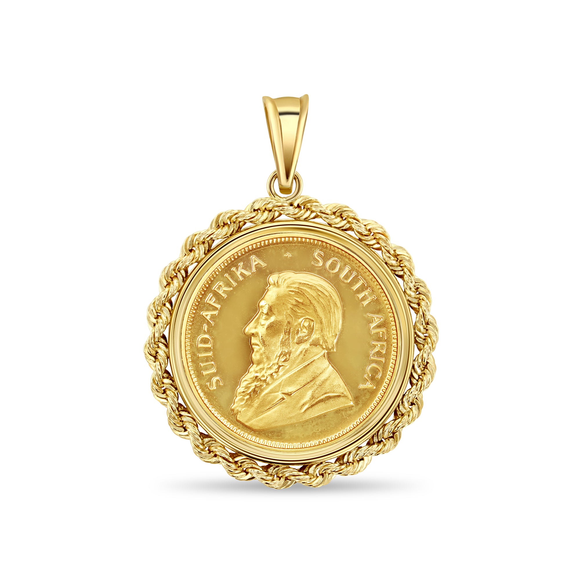 Collar con moneda Krugerrand sudafricana de oro fino de 1/2 oz con bisel de cuerda
