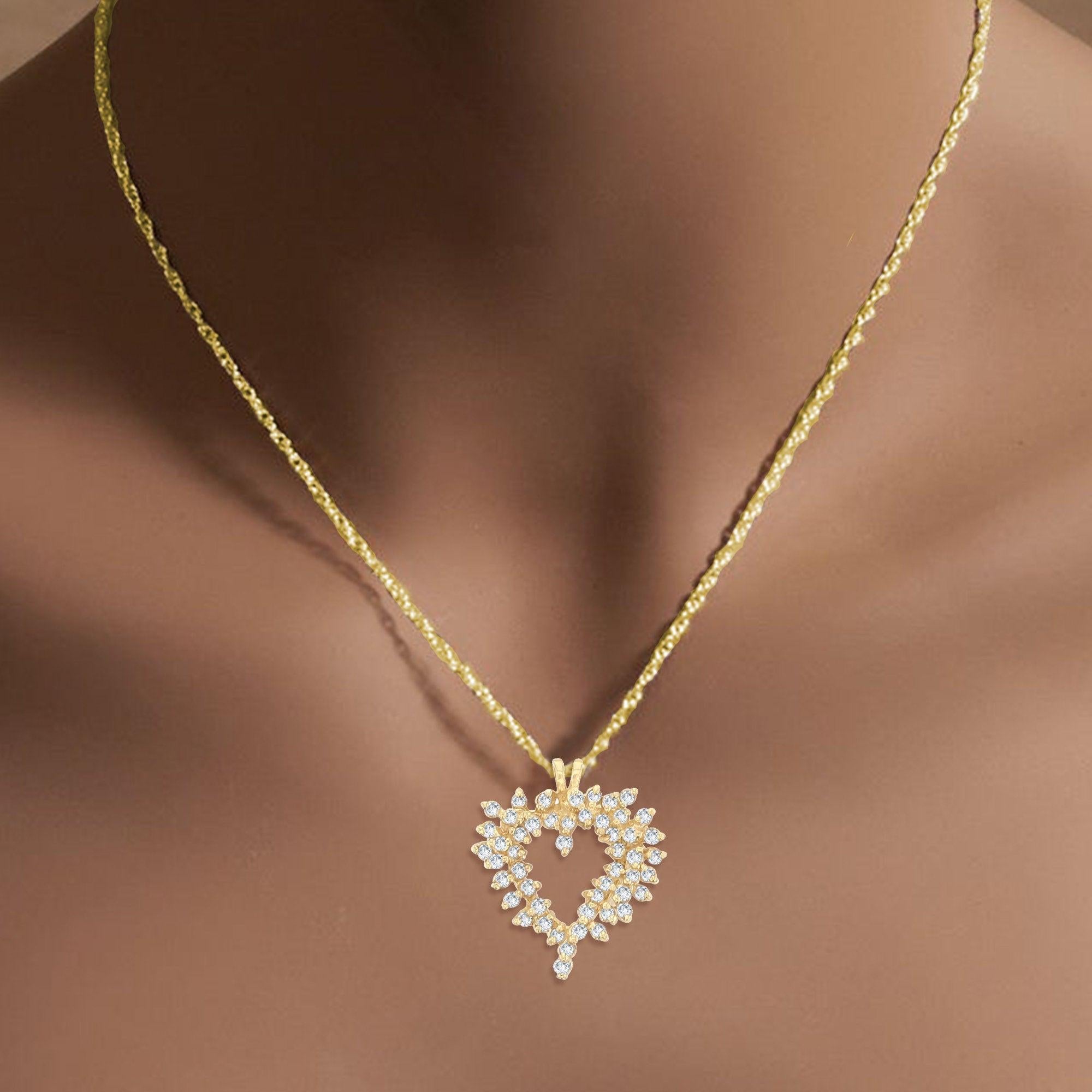 Half Carat Diamond Cluster Heart Necklace 14k Yellow Gold