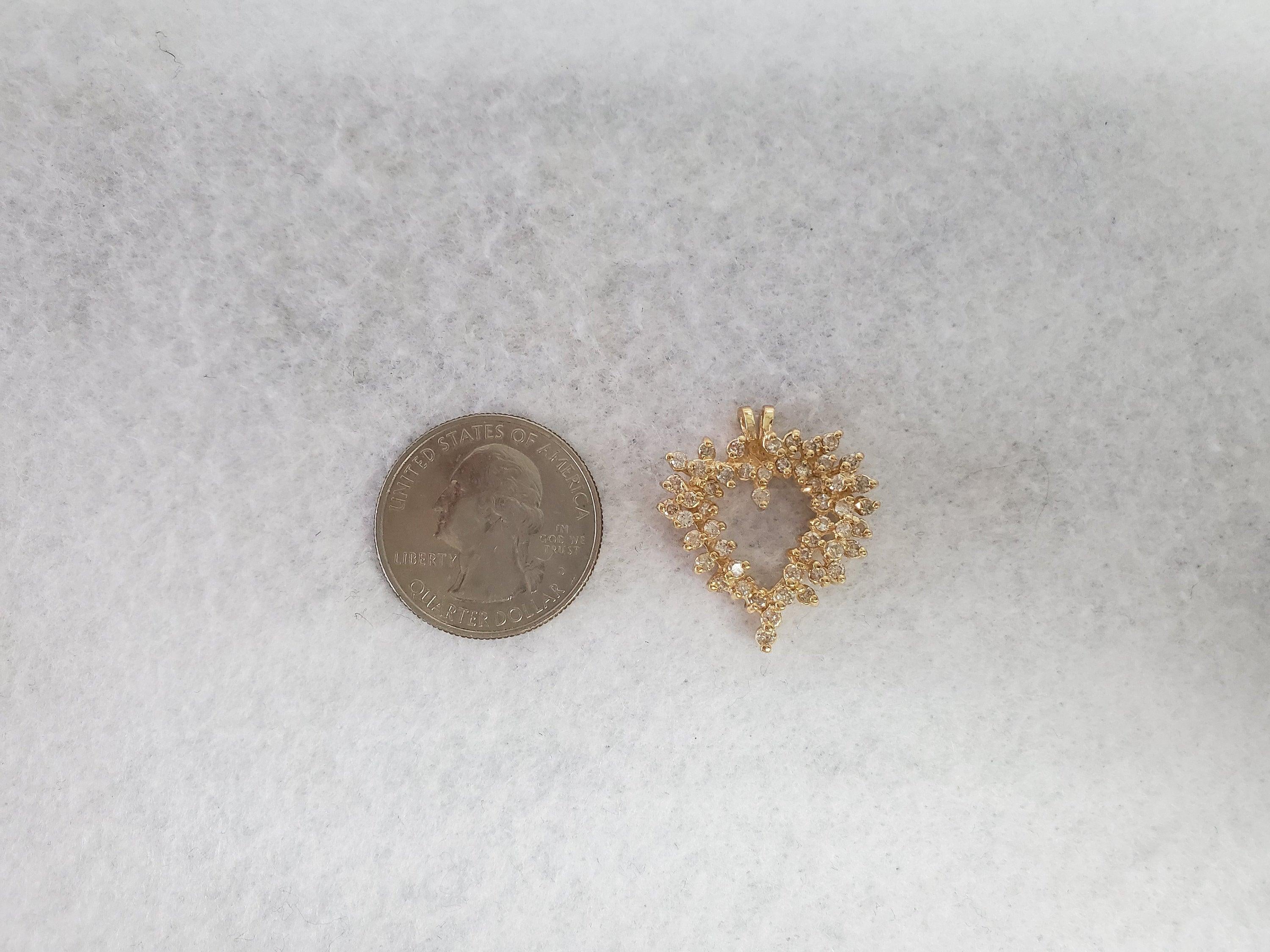 Half Carat Diamond Cluster Heart Necklace 14k Yellow Gold