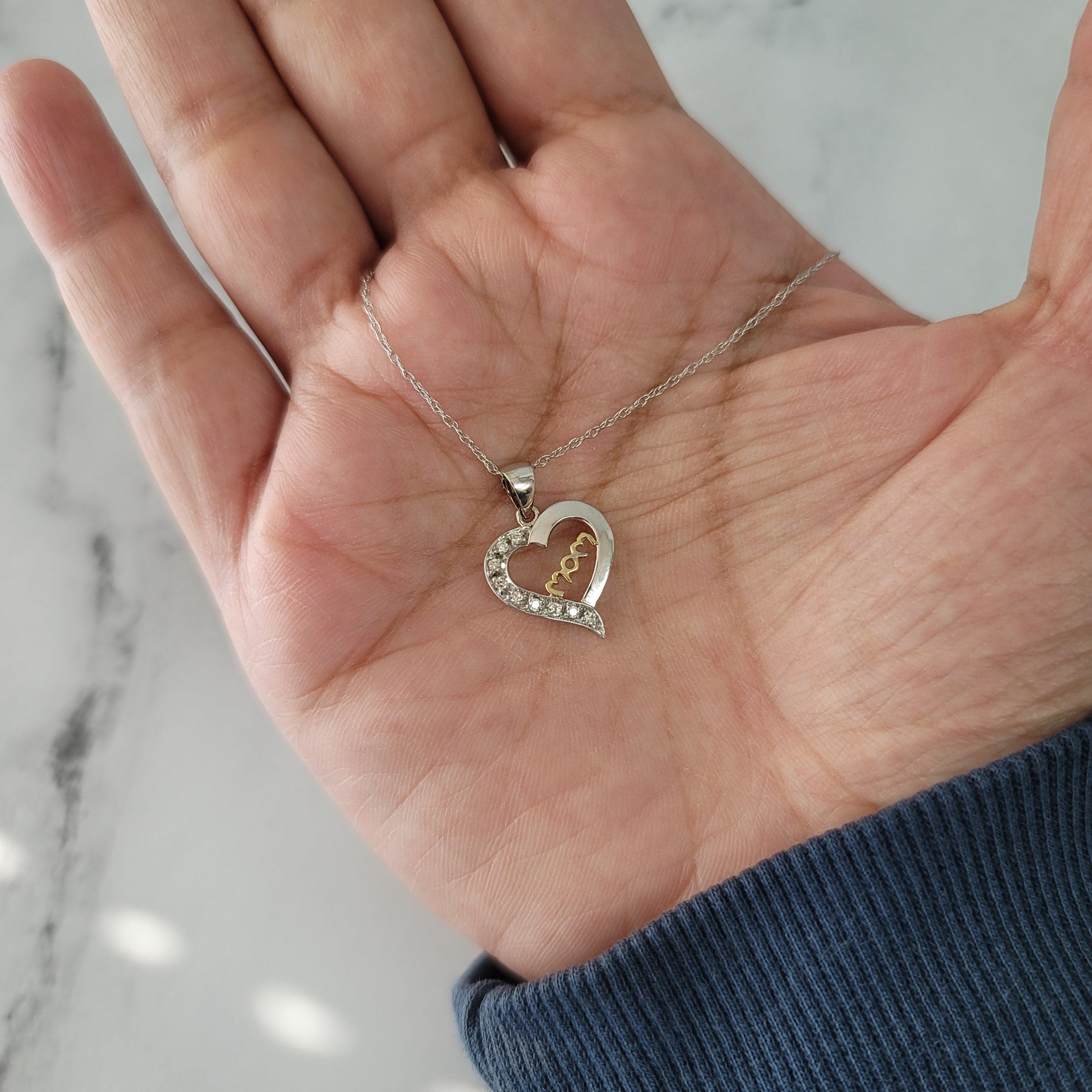 Heart Shaped MOM Diamond Necklace .25cttw 10k Two-Toned Gold