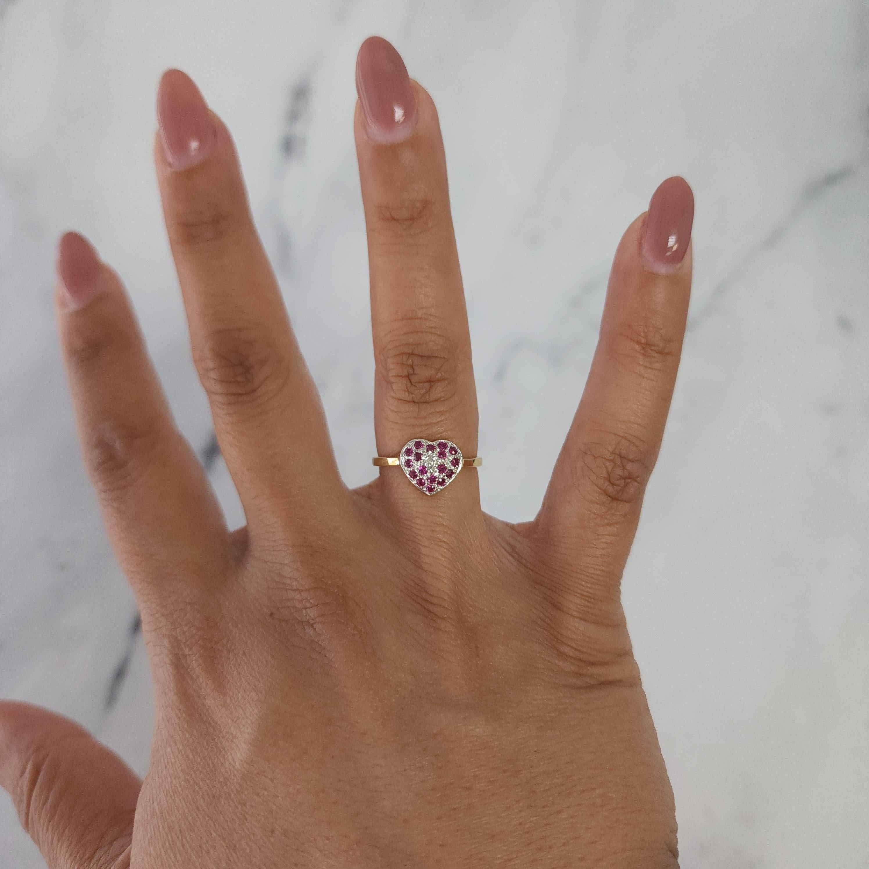 Heart Shaped Ruby Diamond Pave Ring 10k Yellow Gold