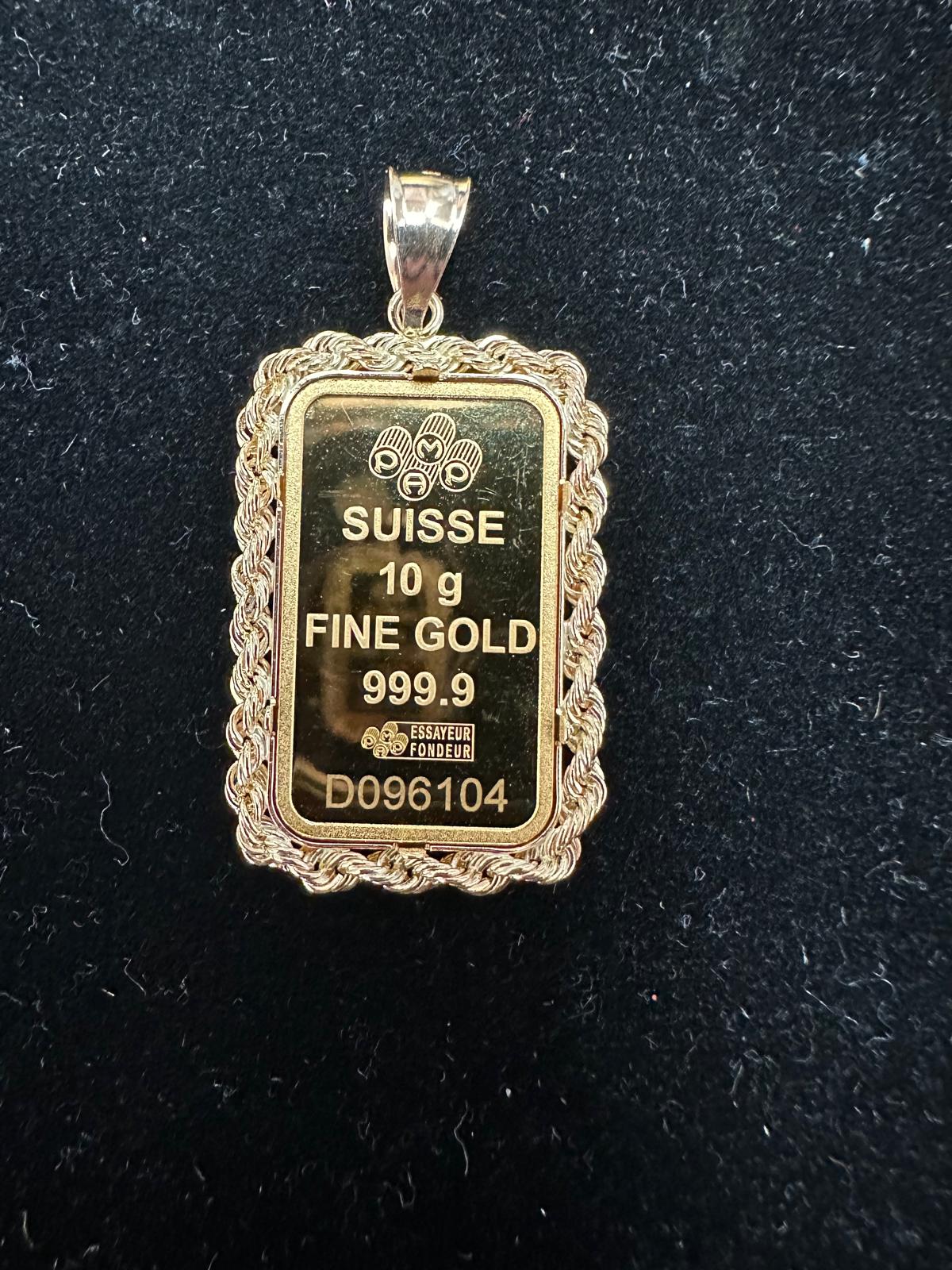 Lingot d'or Pamp Suisse de 10 grammes avec lunette en corde