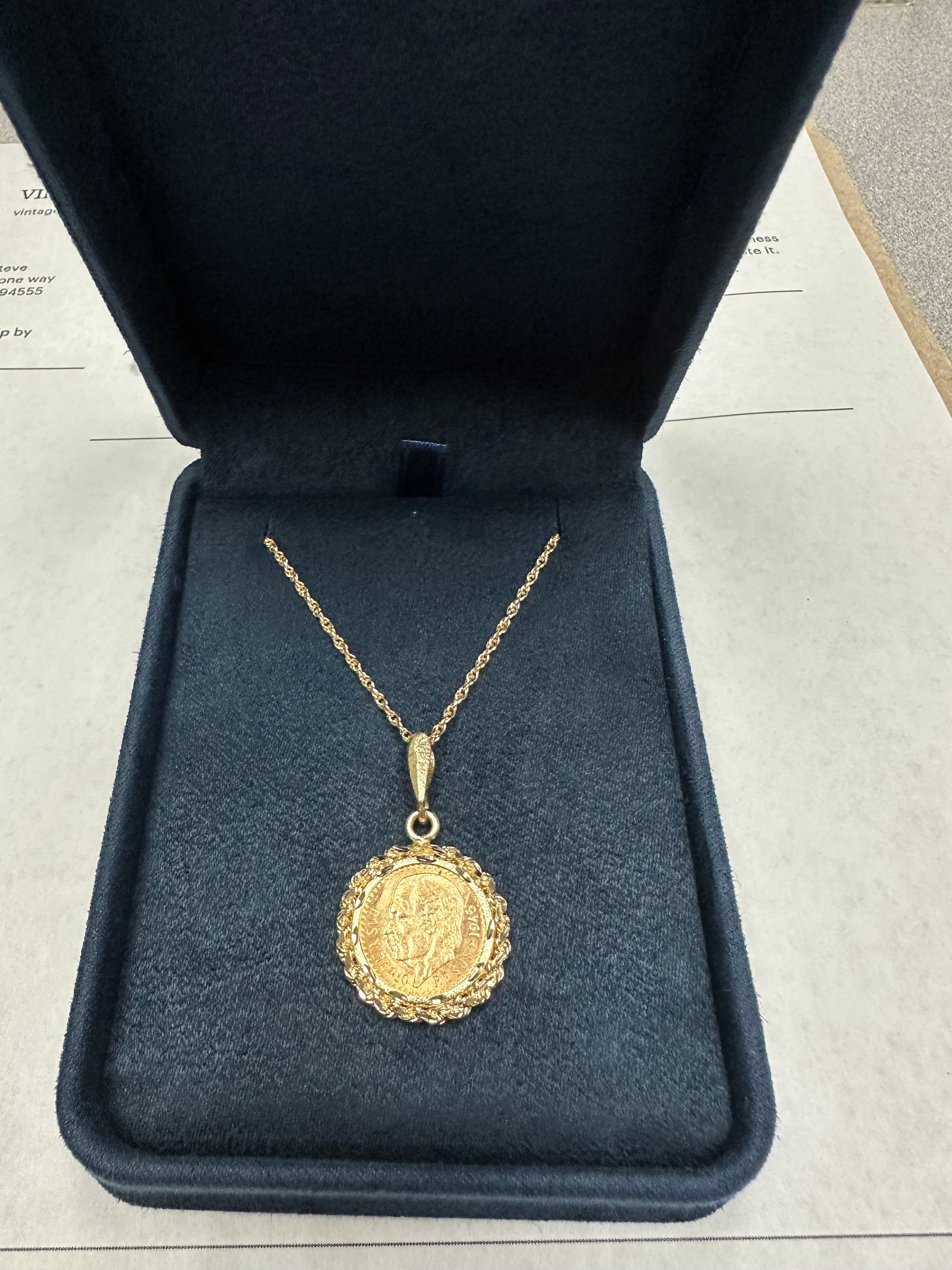Dos y Medio Pesos Rope & Diamond Cut Necklace 14k Yellow Gold