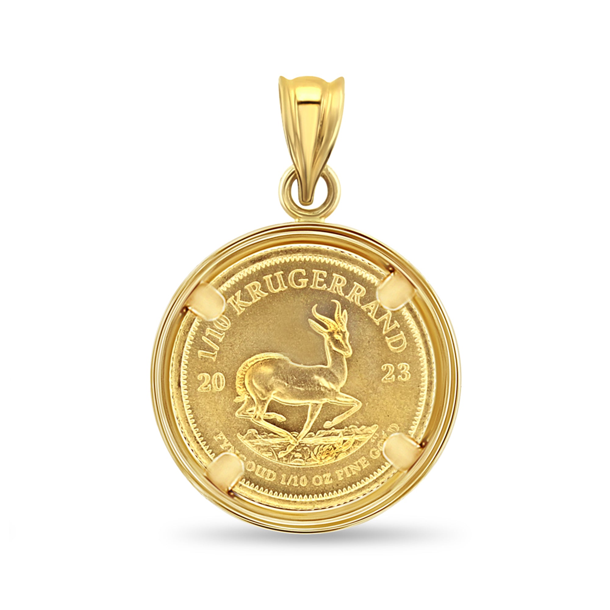 Collar con moneda de oro Krugerrand sudafricano de 1/10 oz