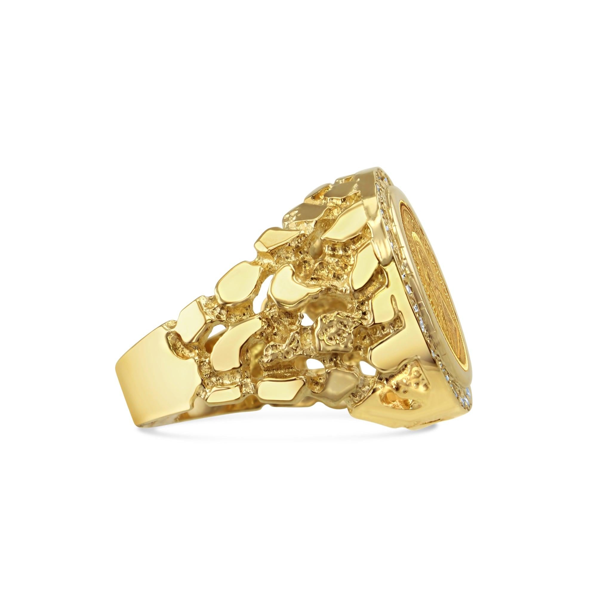 Krugerand South African Diamond Coin Ring with Nugget Band