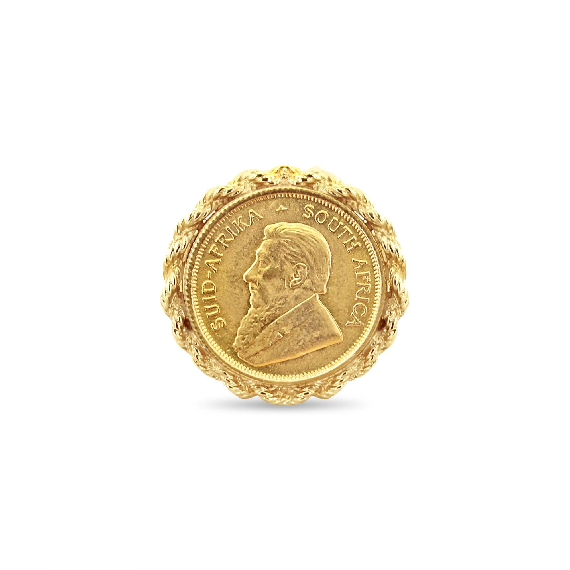 Krugerrand South African Coin Ring with Rope Bezel Frame