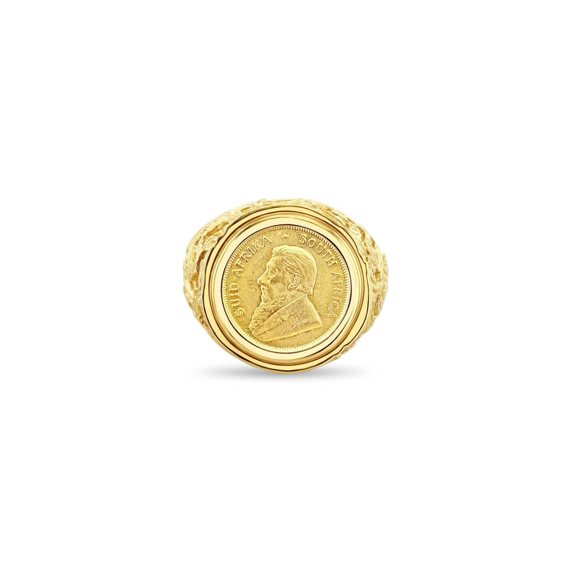 Krugerrand South African Coin Ring with Tree Branch Band Design