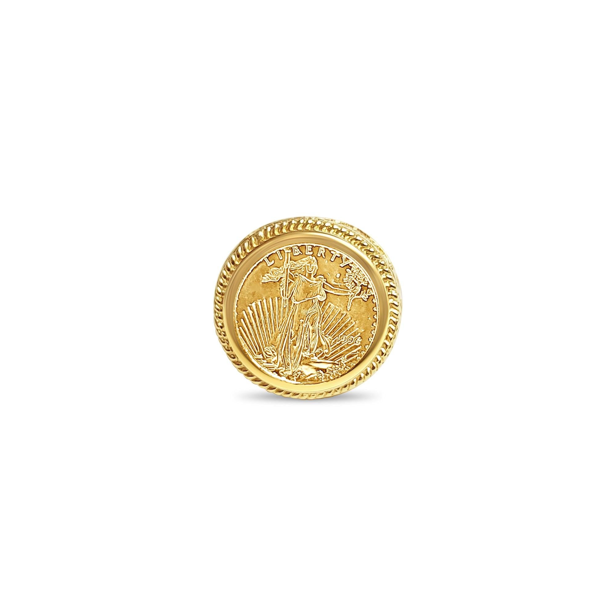 Lady Liberty 22K Fine Gold Ring 1/10OZ with Rope & Heart Design Band