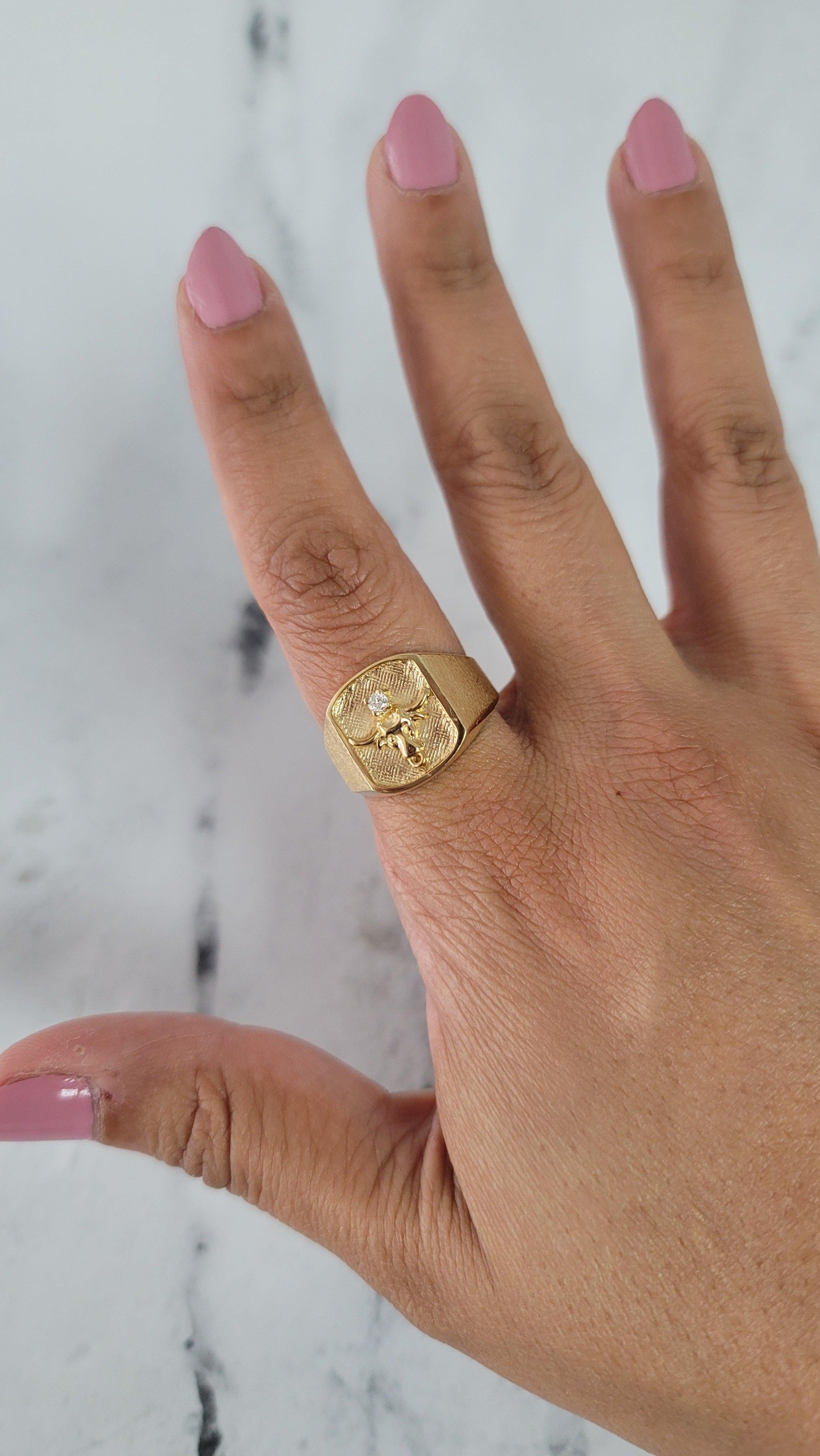 Longhorn Diamond Ring with Brushed Satin Finish