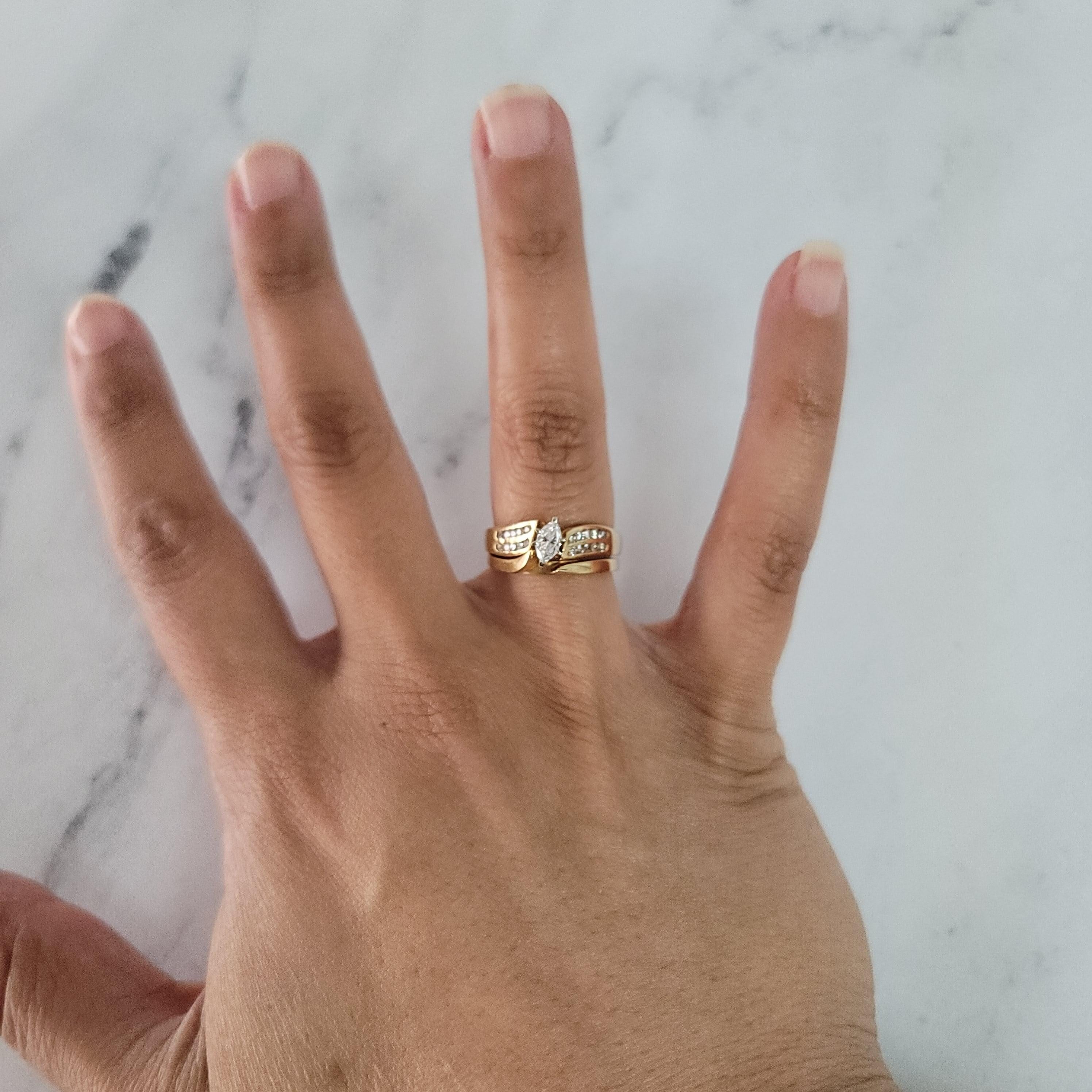 Marquise Diamond & Round Accent Stone Bridal Ring Set