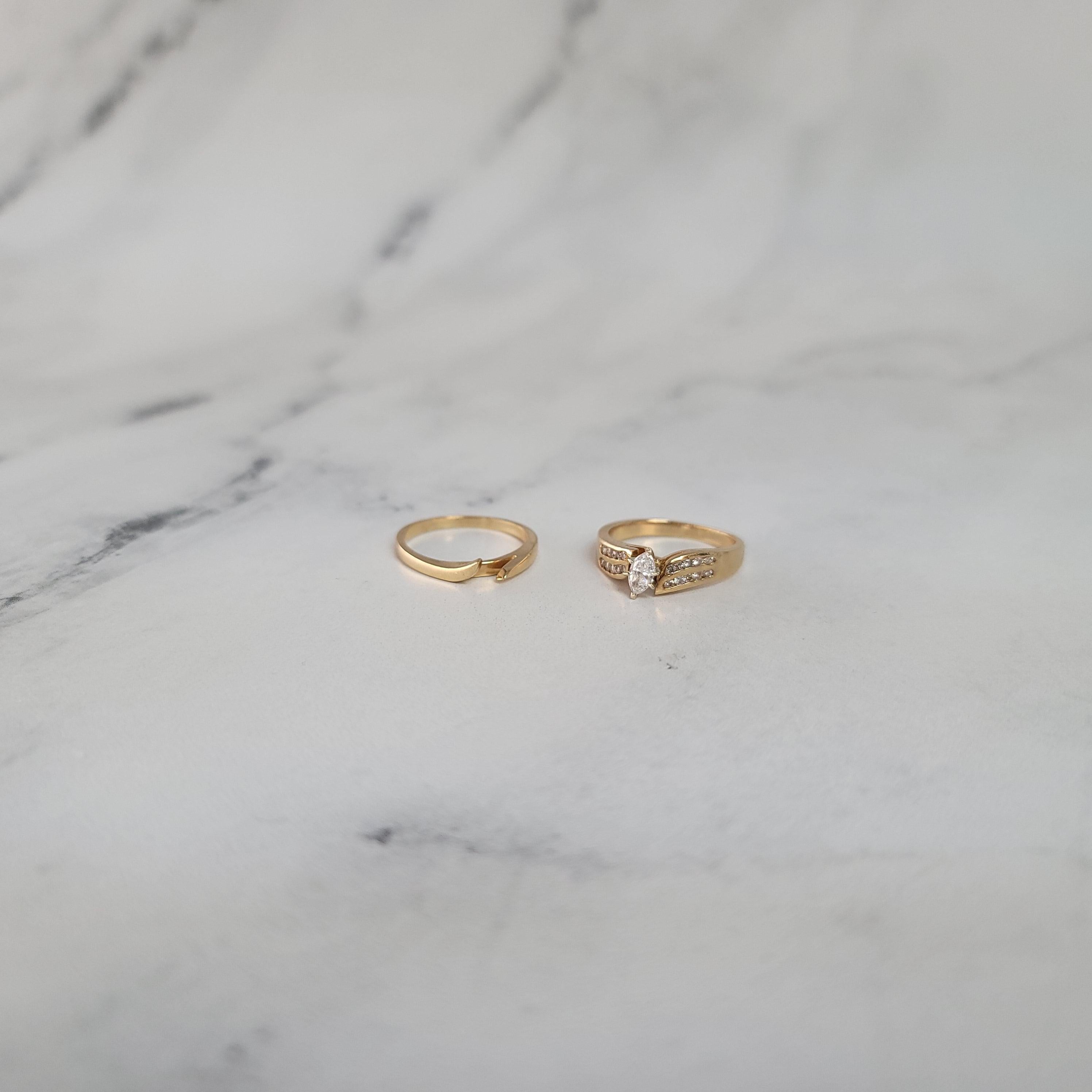 Marquise Diamond & Round Accent Stone Bridal Ring Set