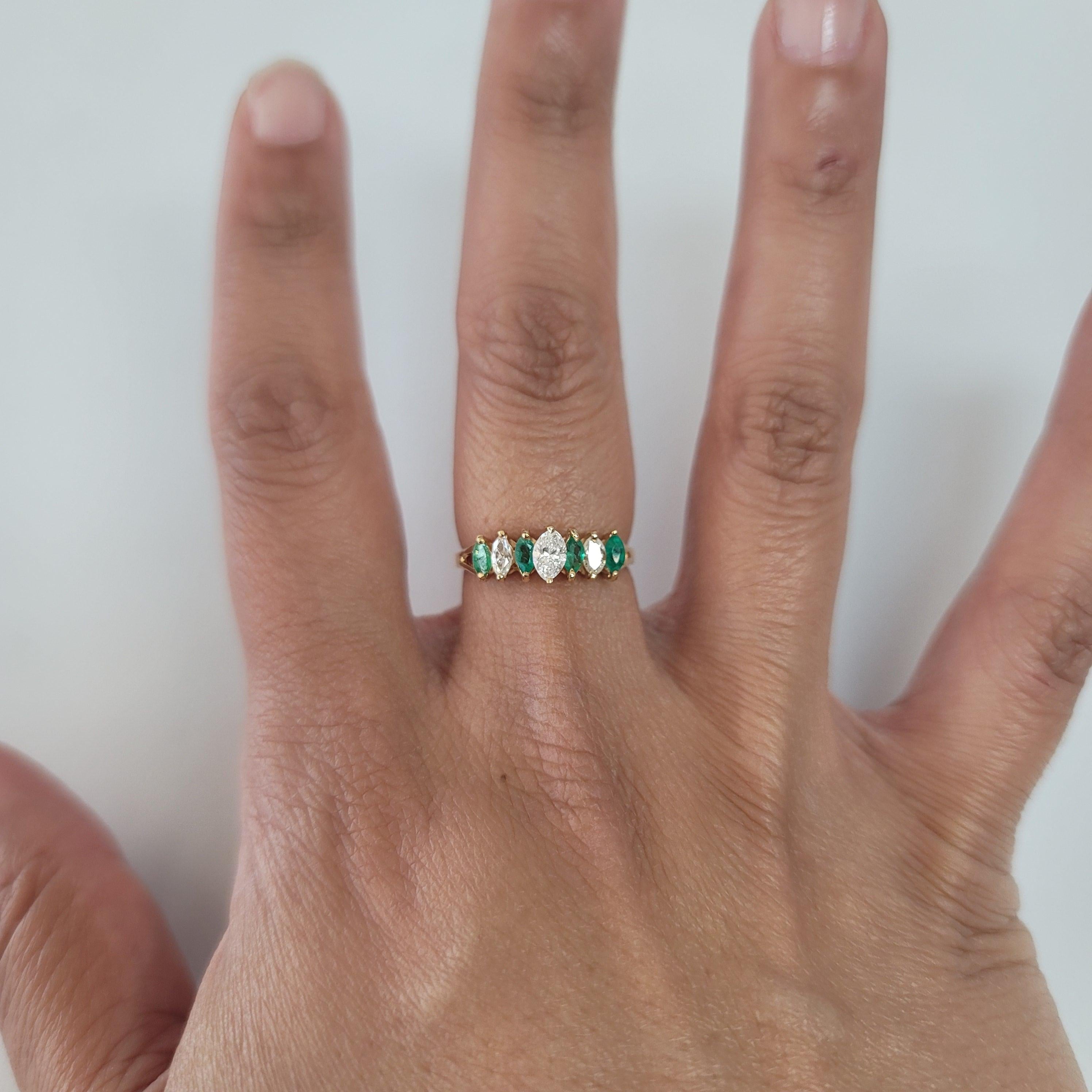 Marquise Emerald & Diamond Wedding Band