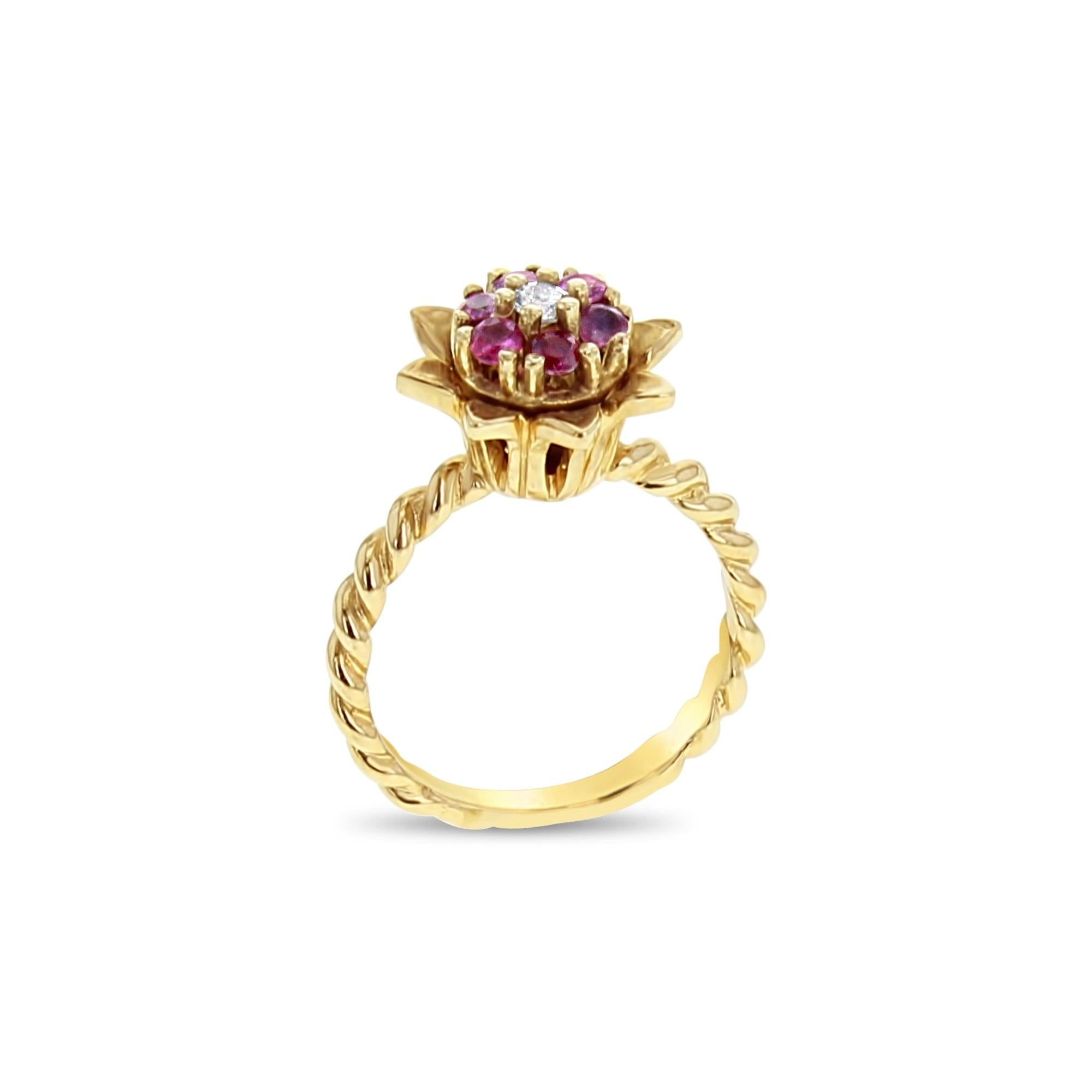 Medium Ruby Tulip Ring 14k Yellow Gold