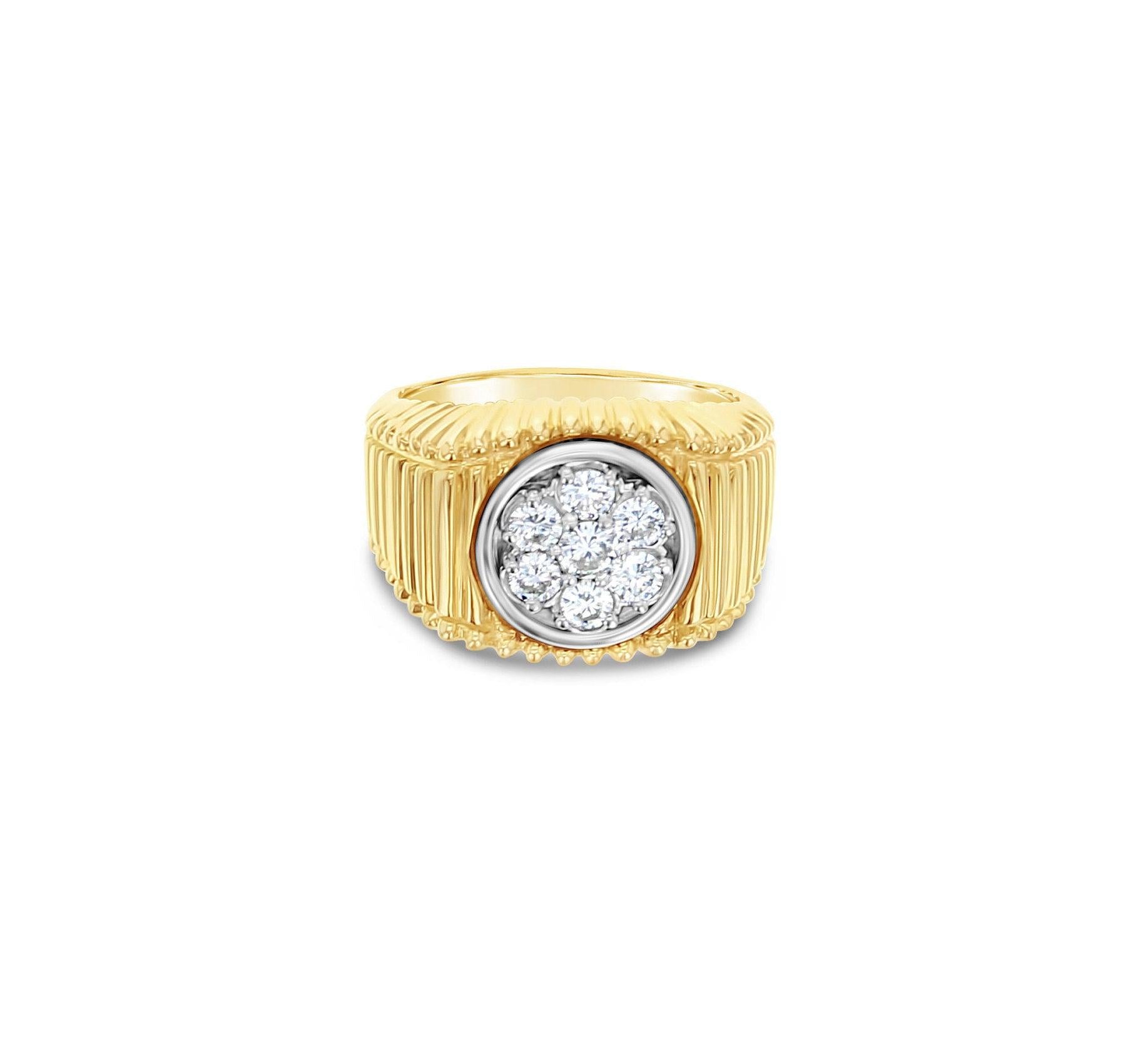 Men's Diamond Cluster Ring .75cttw 14k Yellow Gold