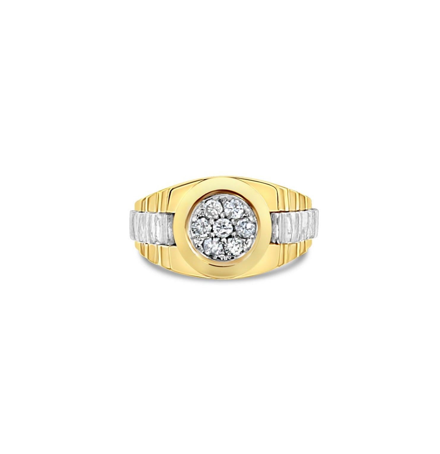 Mens Presidential Style Diamond Cluster Ring 14k Two-Toned