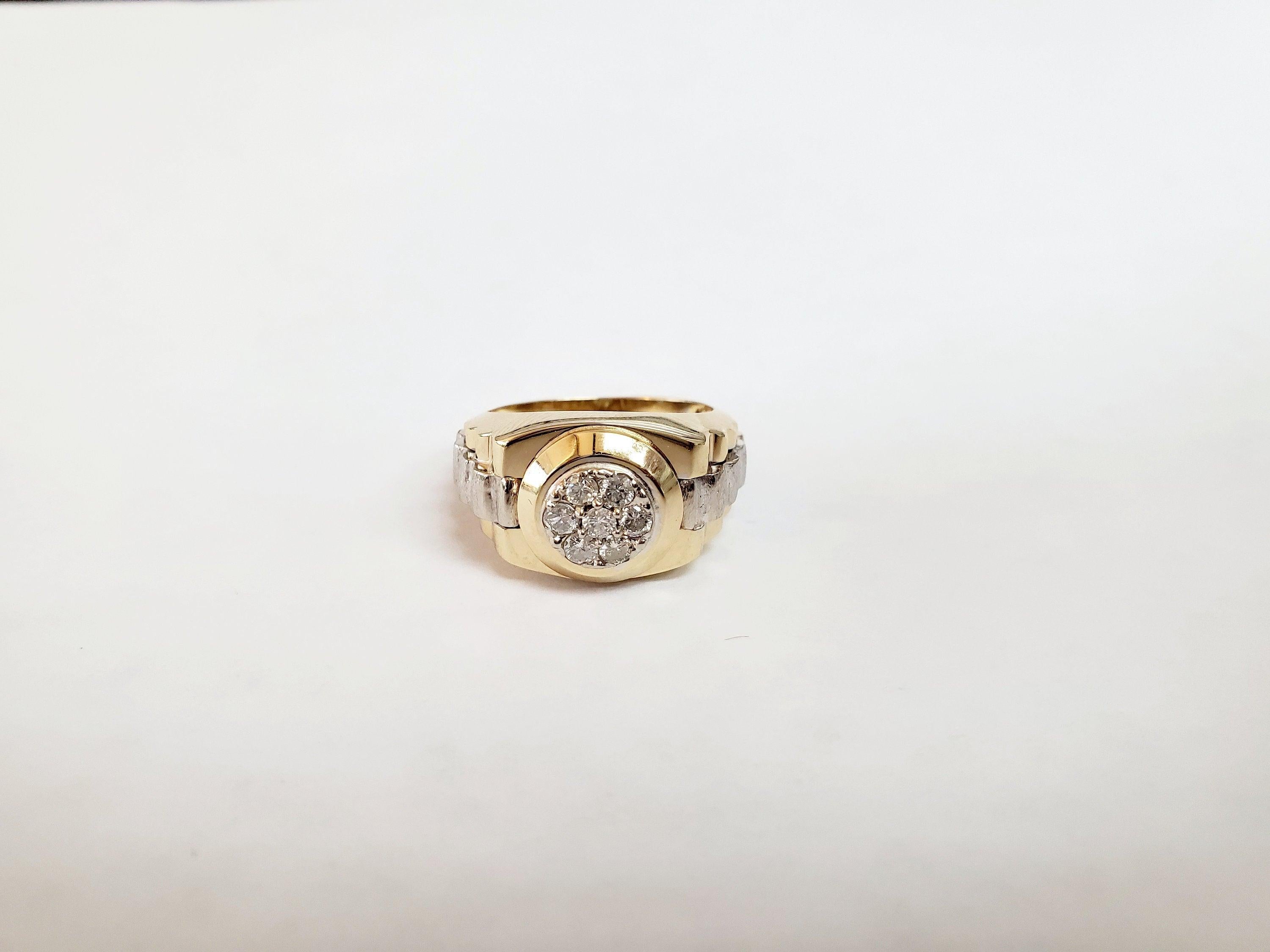 Mens Presidential Style Diamond Cluster Ring 14k Two-Toned