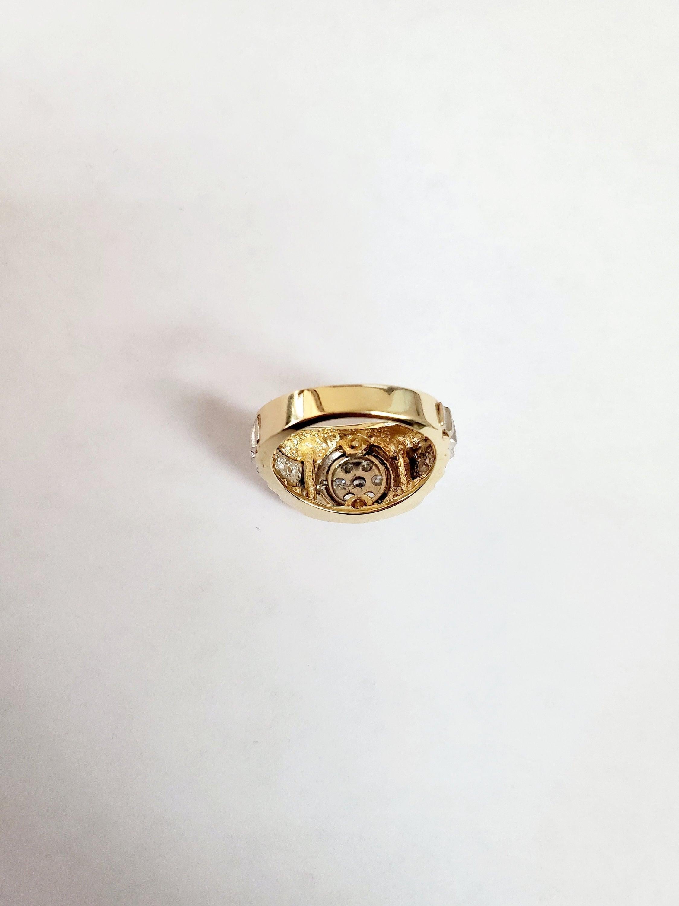 Mens Presidential Style Diamond Cluster Ring 14k Two-Toned