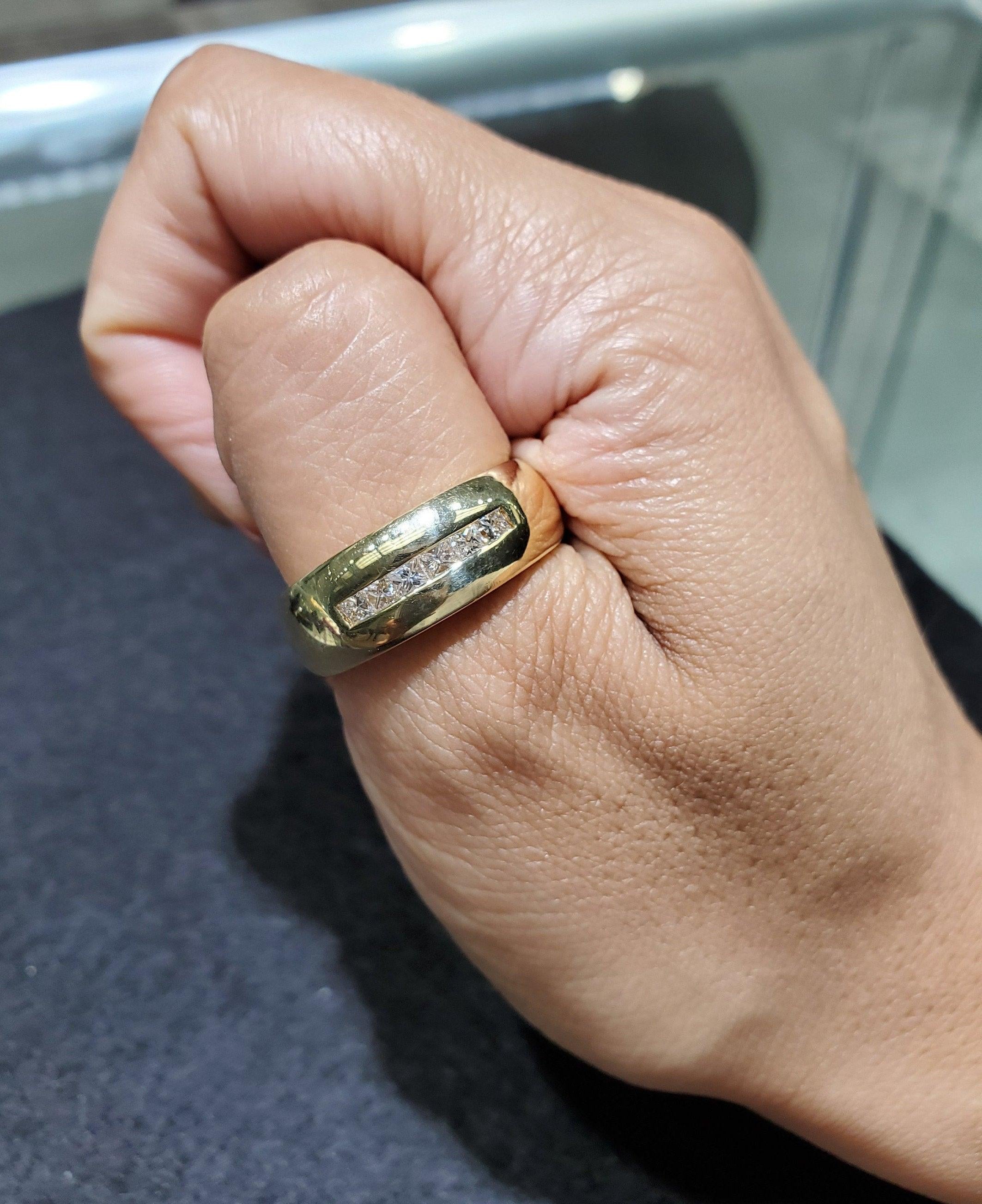 Mens Princess Cut Diamond Wedding Band 14k Yellow Gold