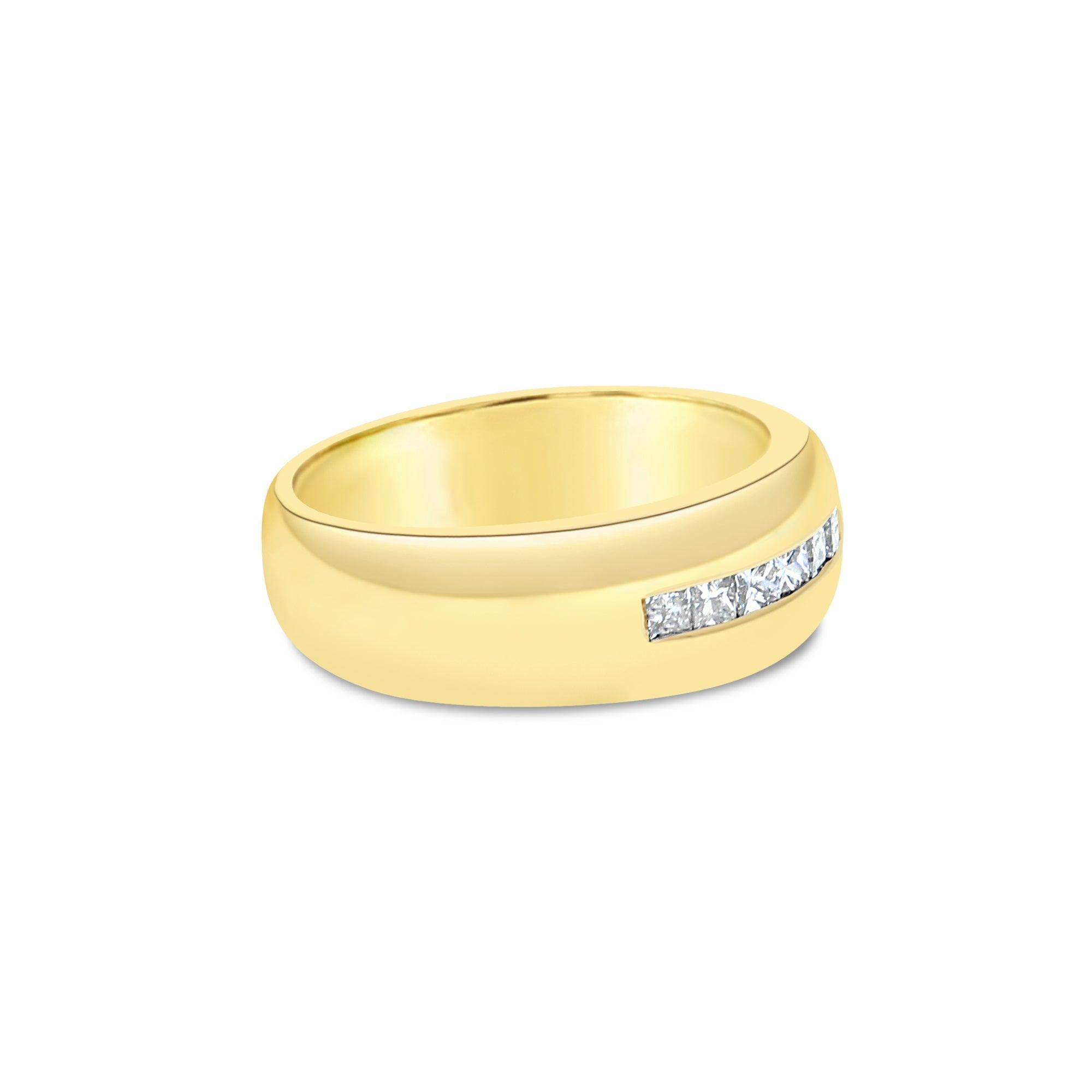 Mens Princess Cut Diamond Wedding Band 14k Yellow Gold