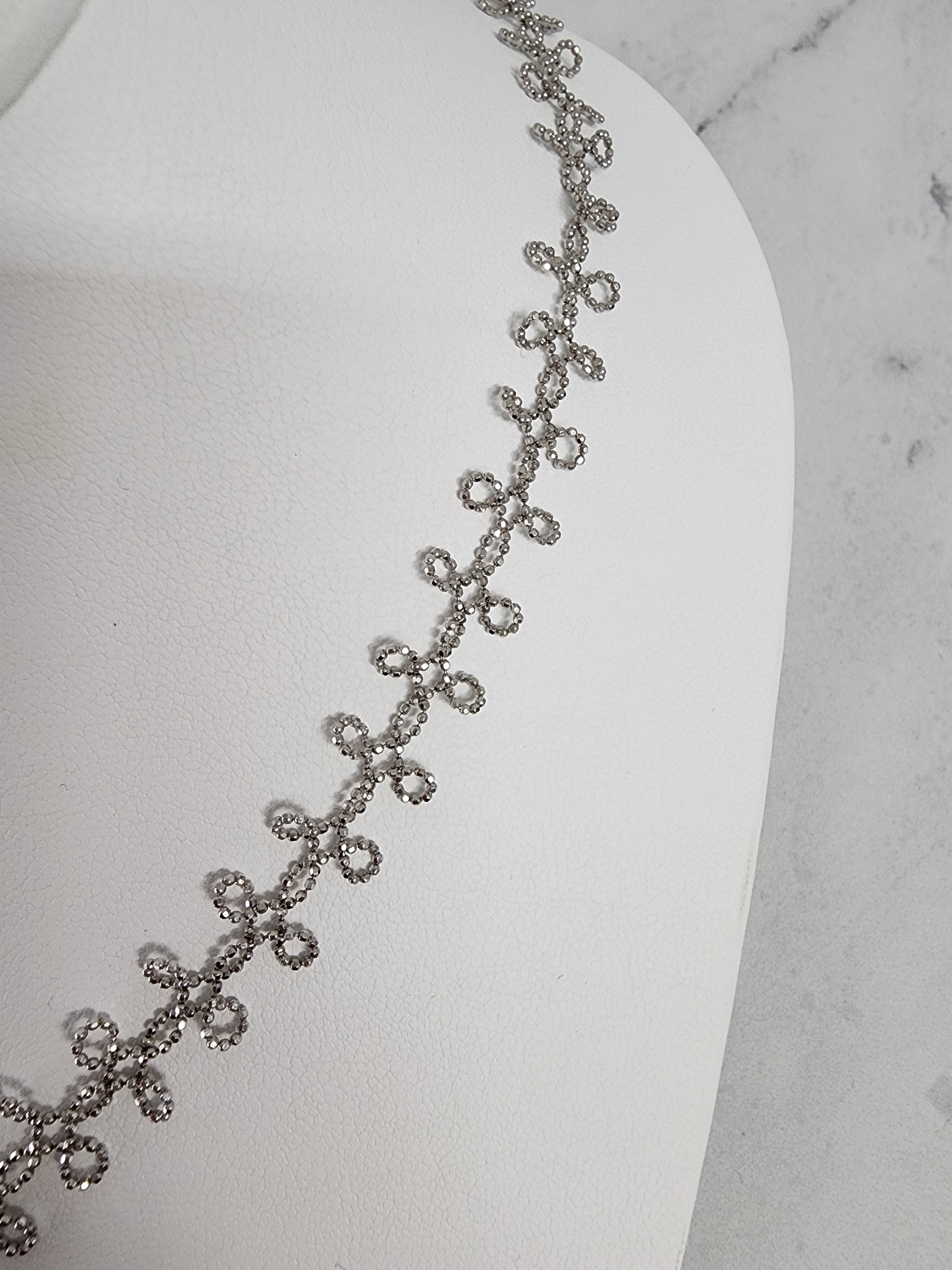 Gold Beaded Leaf Drop Necklace 14k Yellow & White Gold