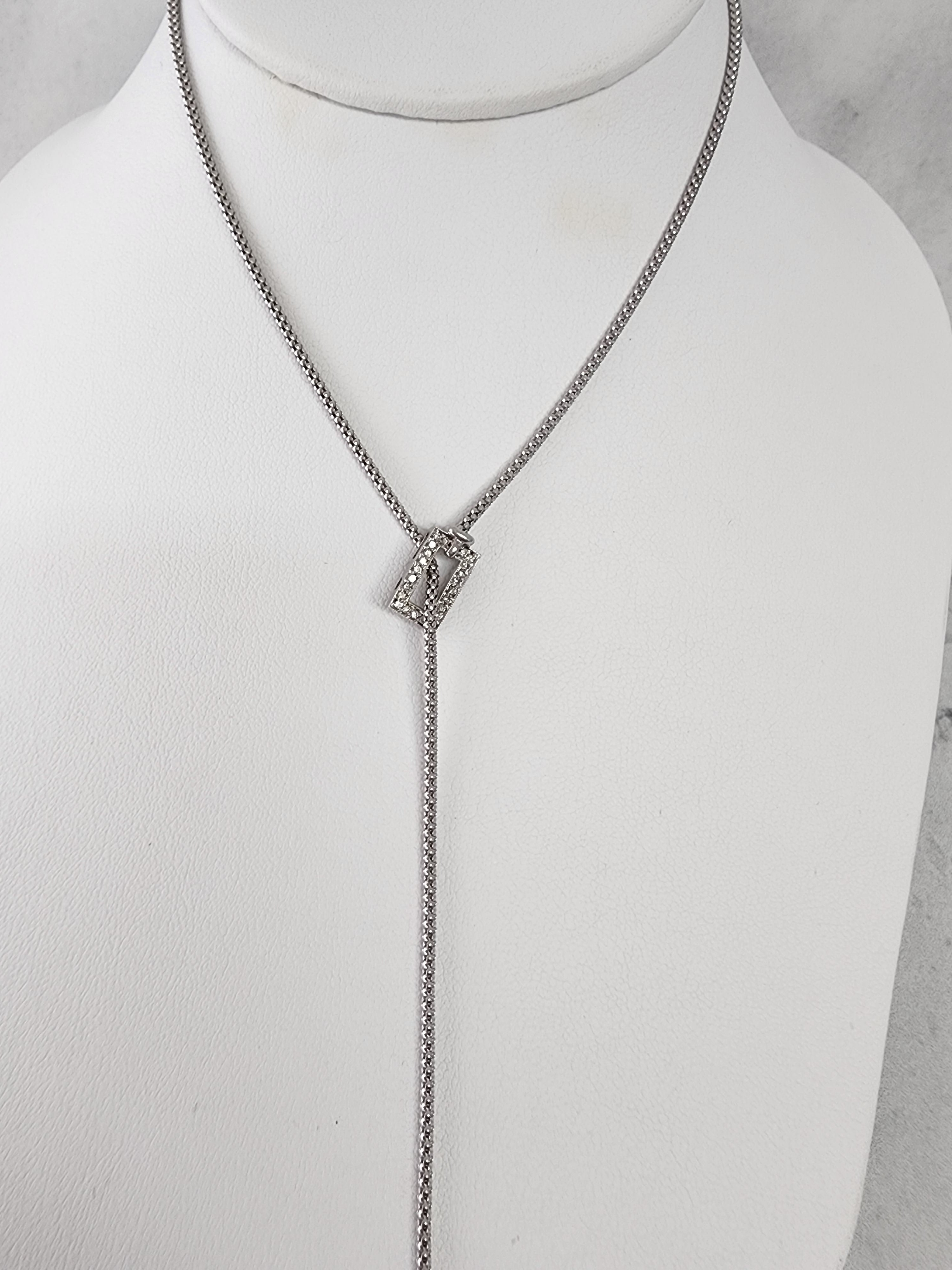 Diamond Y Drop Bar Necklace 1.20cttw 14K White Gold