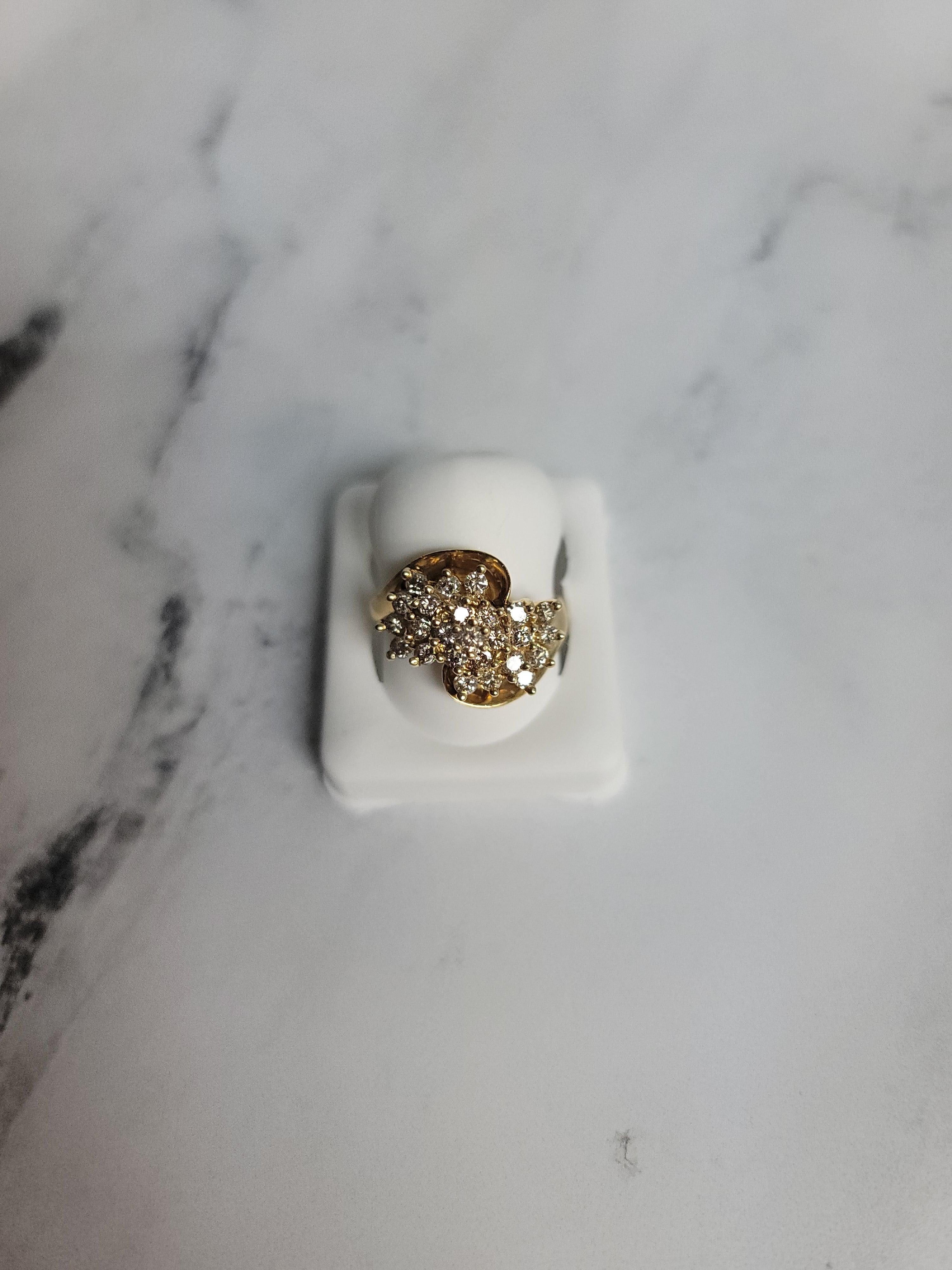 One Carat Cluster Diamond Cocktail Ring 14K Yellow Gold