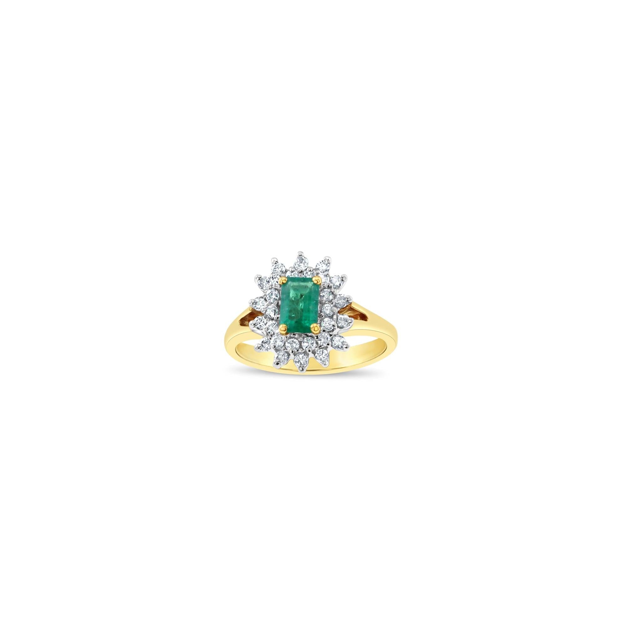 One Carat Emerald & Diamond Halo Engagement Ring