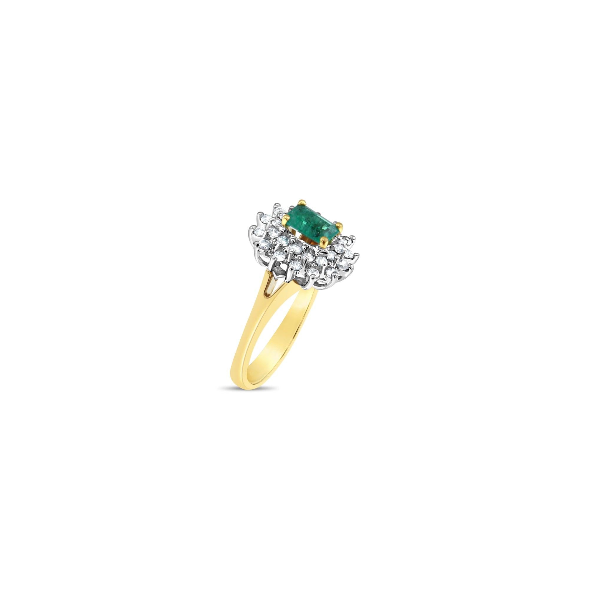 One Carat Emerald & Diamond Halo Engagement Ring