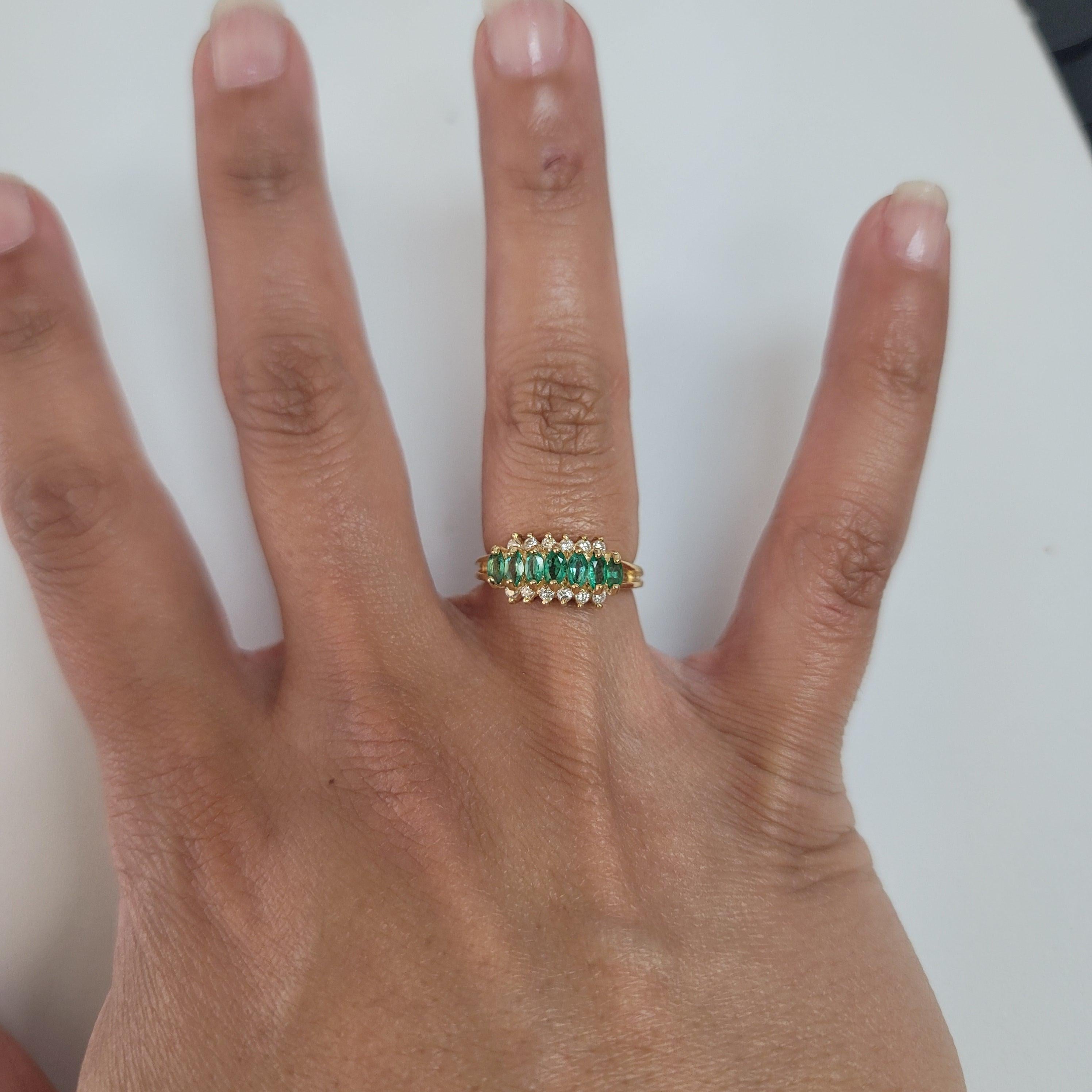 One Carat Marquise Emerald & Diamond Wedding Band