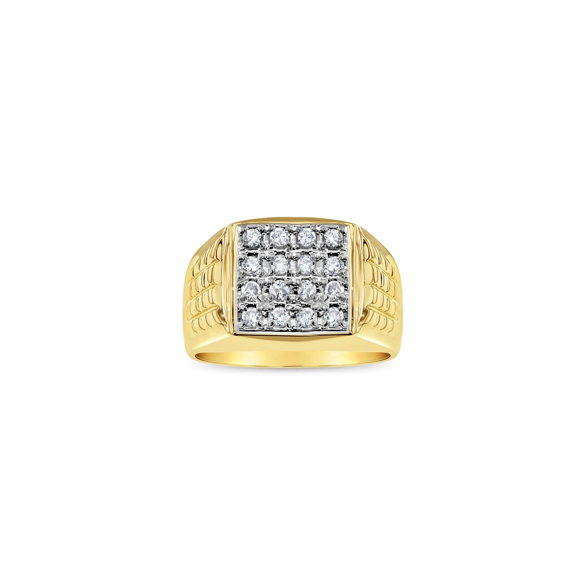 One Carat Square Faced Diamond Cluster Ring with Brick Patterned Band