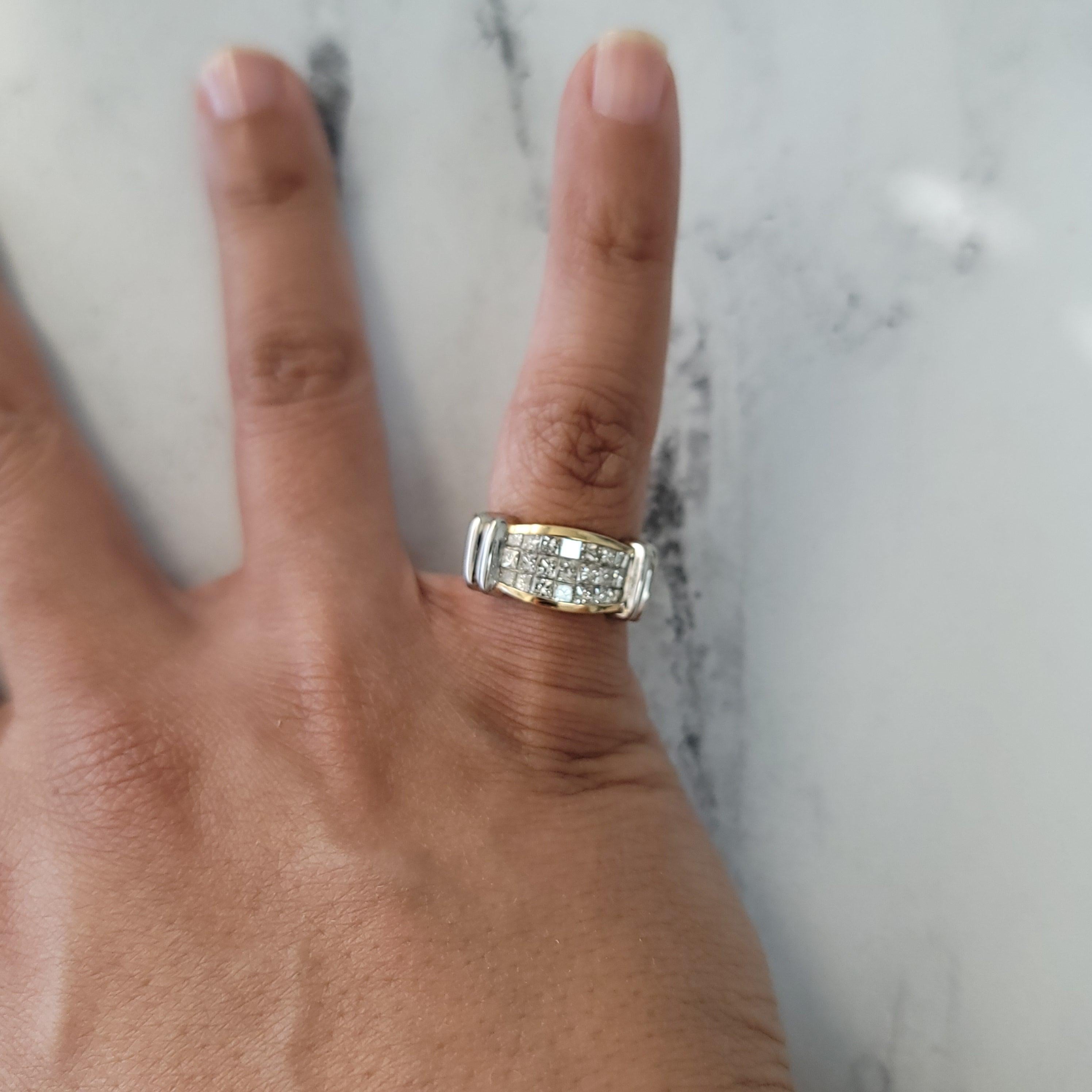 One Carat Three Row Princess Two-Toned Diamond Band