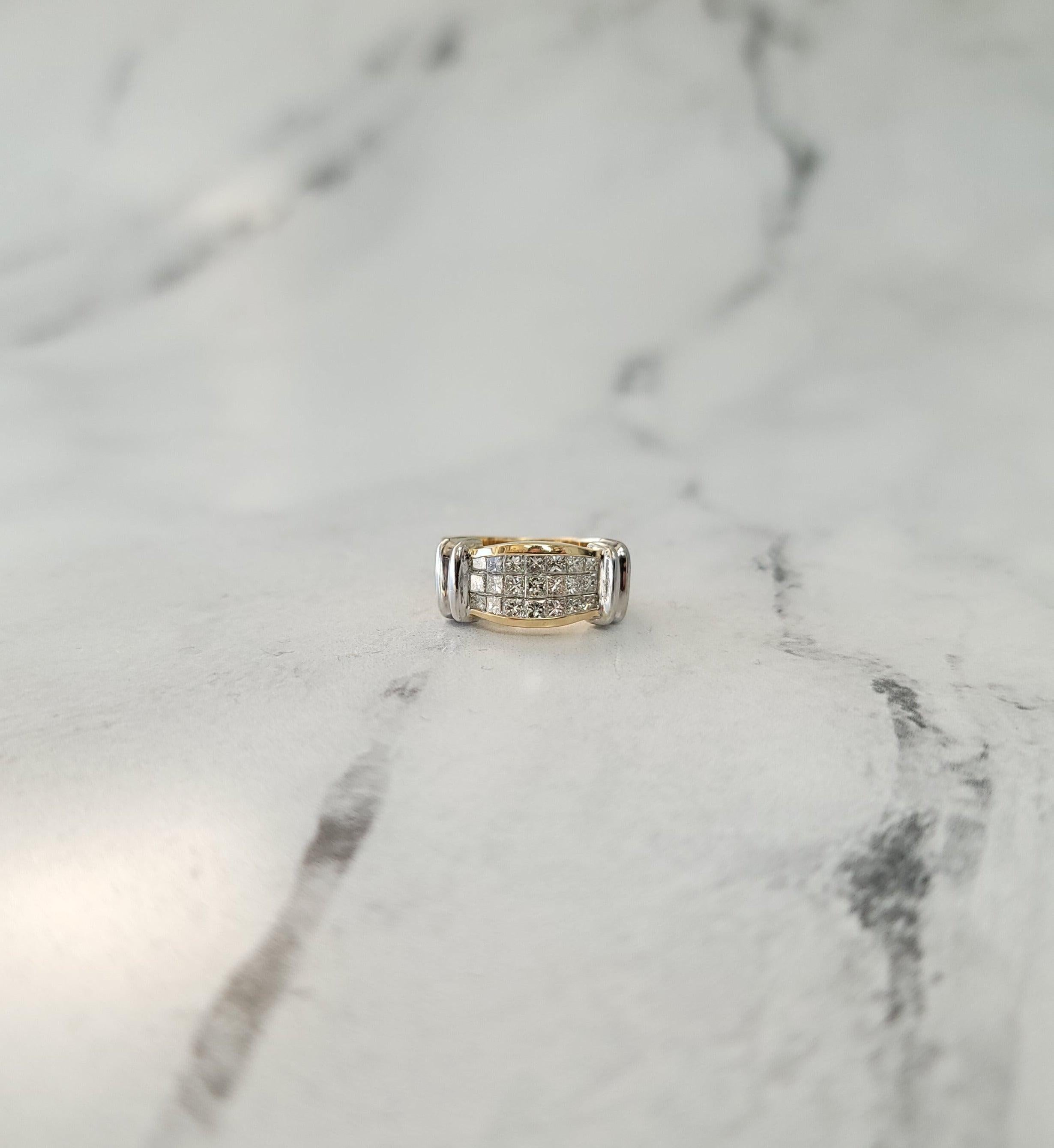 One Carat Three Row Princess Two-Toned Diamond Band