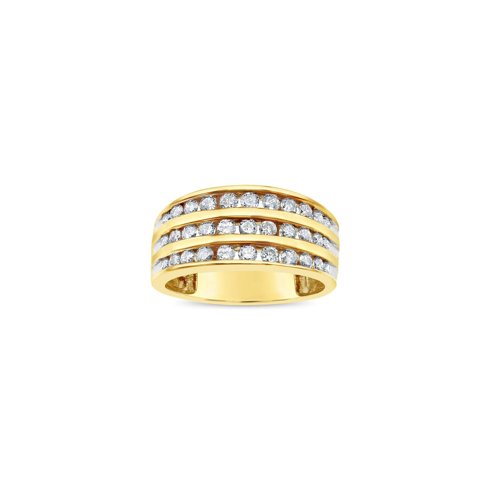 One Carat Triple Row Diamond Wedding Band 10k Yellow Gold