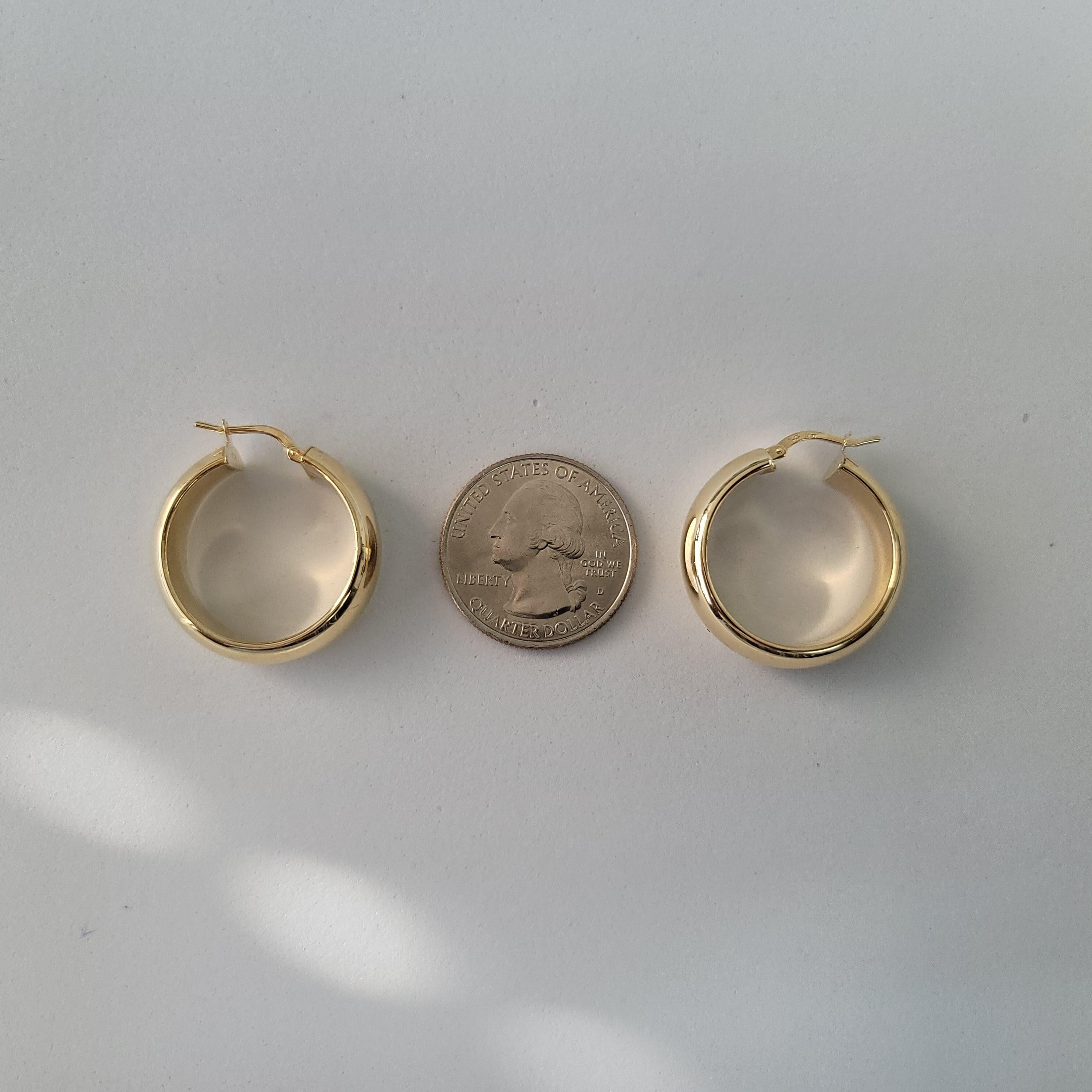One Inch Polished Wide 14k Yellow Gold Hoops