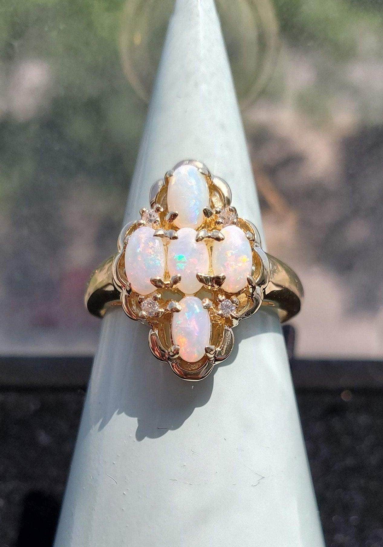 Opal Cluster Diamond Ring