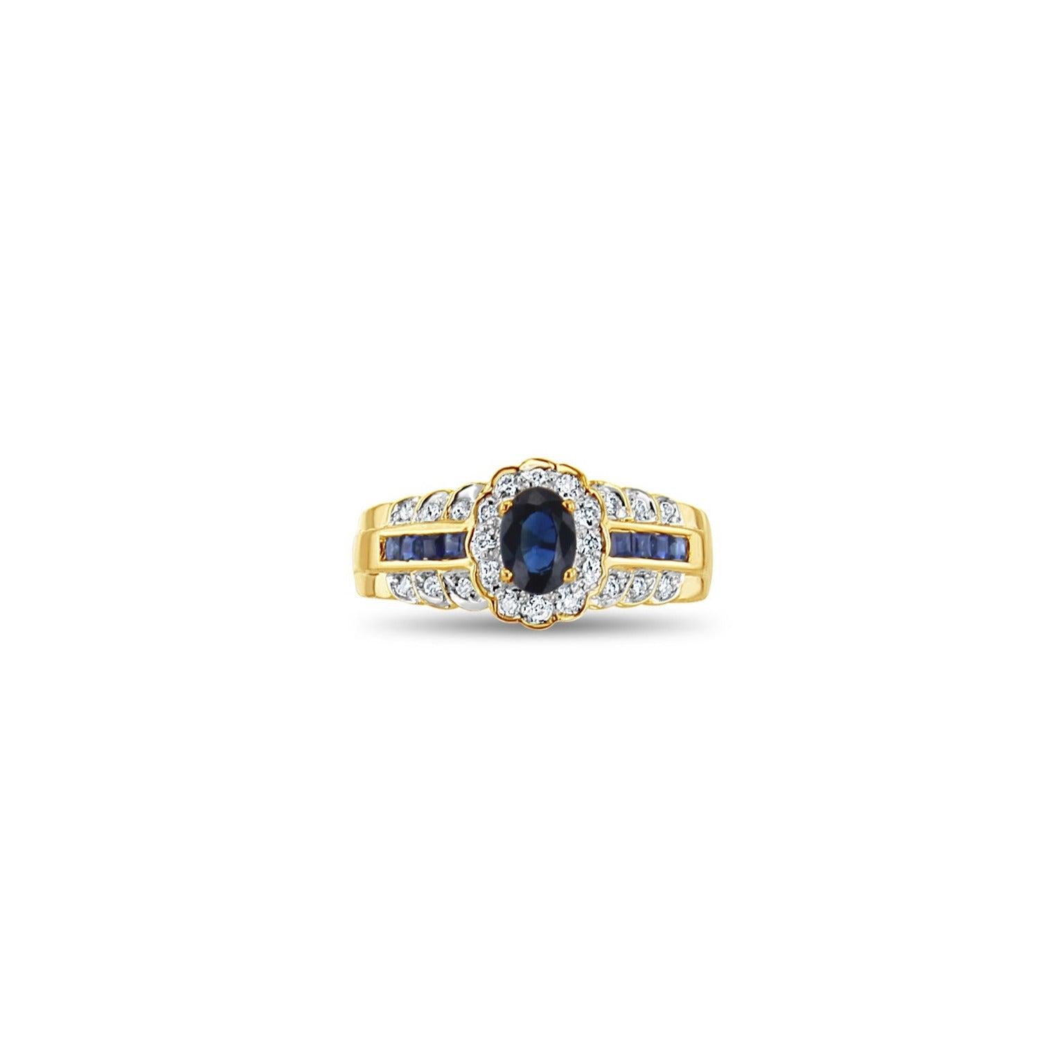 Oval Sapphire with Diamond Halo & Sapphire Diamond Accents