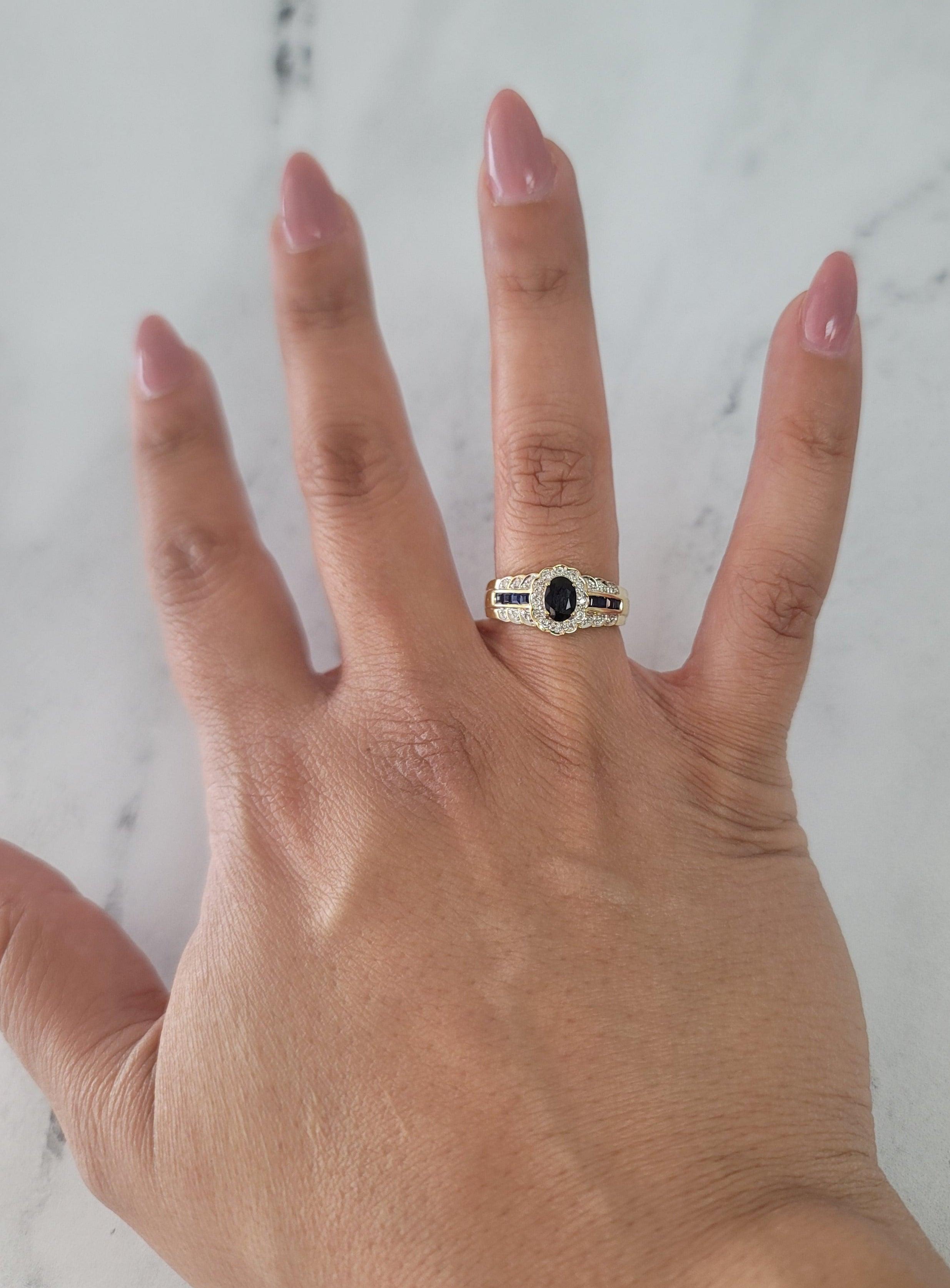 Oval Sapphire with Diamond Halo & Sapphire Diamond Accents