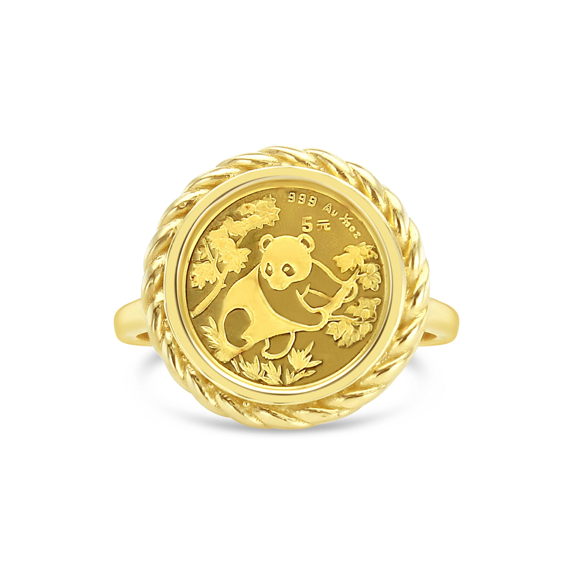 Anillo con forma de cuerda de oro fino de 14 k con forma de panda de 1/20 oz