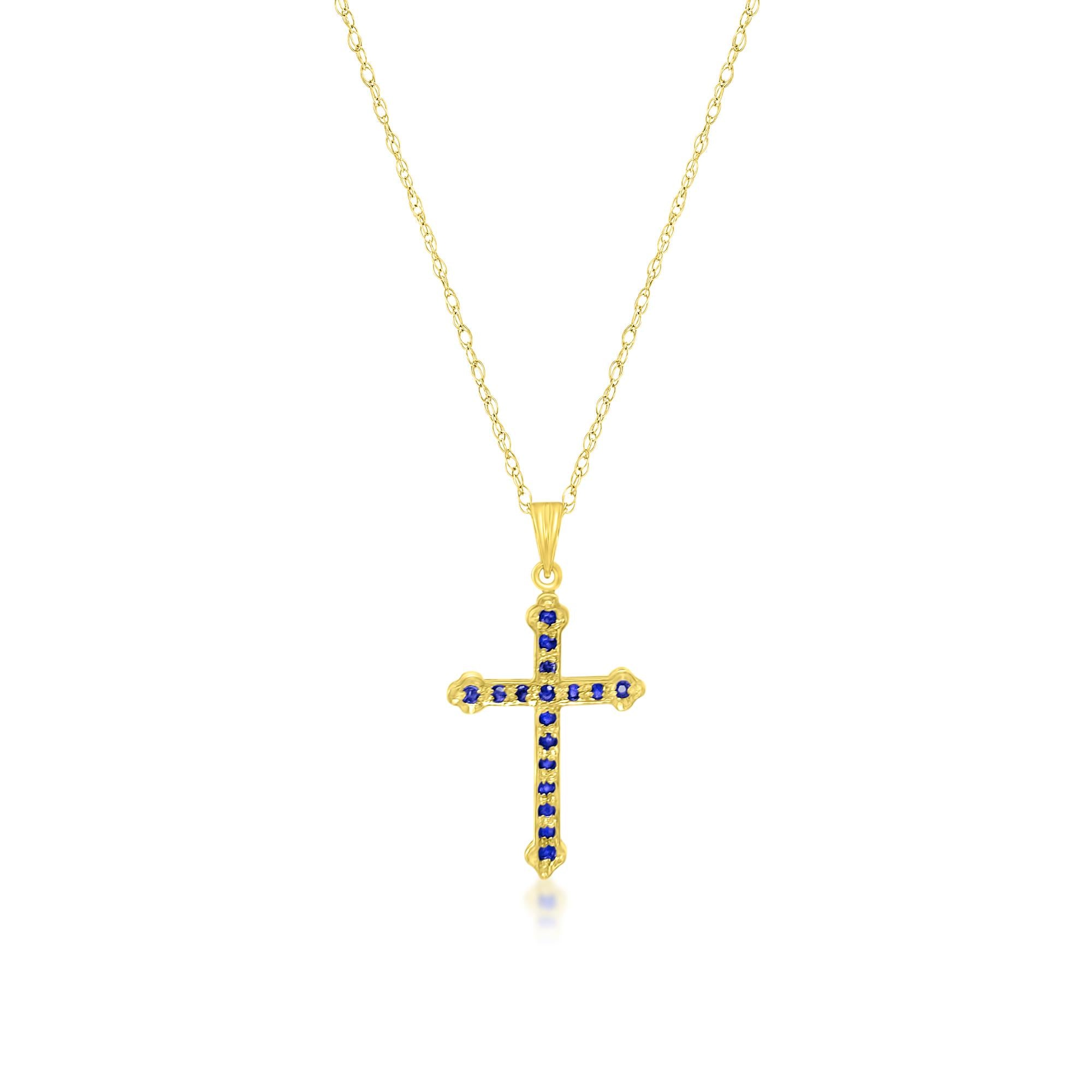 Sapphire Gold Cross Necklace 14k Yellow Gold