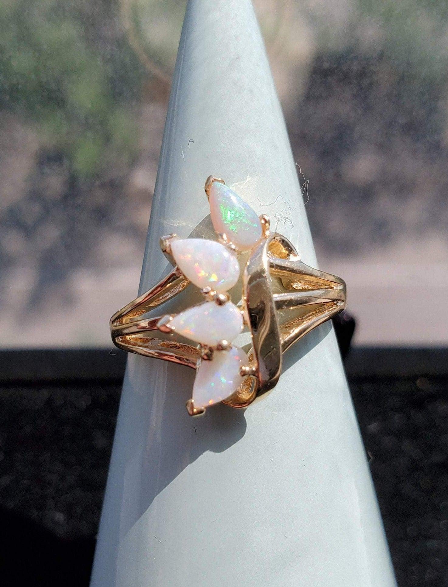 Pear Shaped Opal Ring 10k Yellow Gold