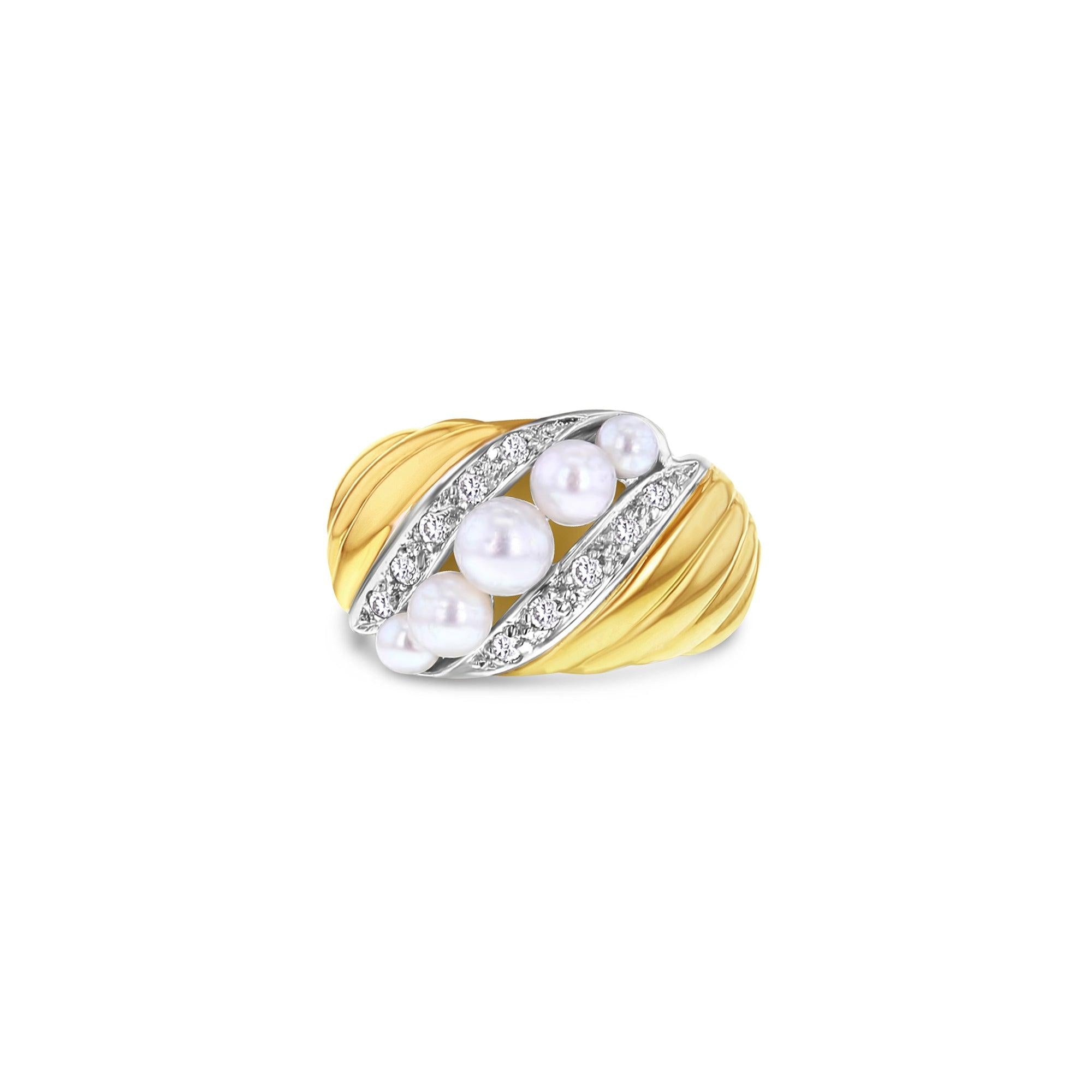 Pearl Diamond Statement Ring 14k Yellow Gold