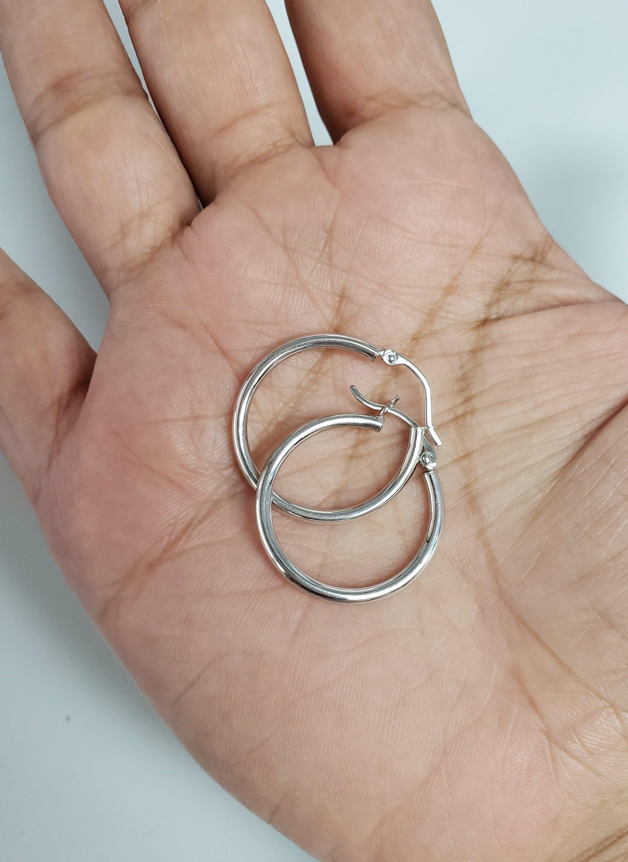 Polished One Inch 14K White Gold Hoops