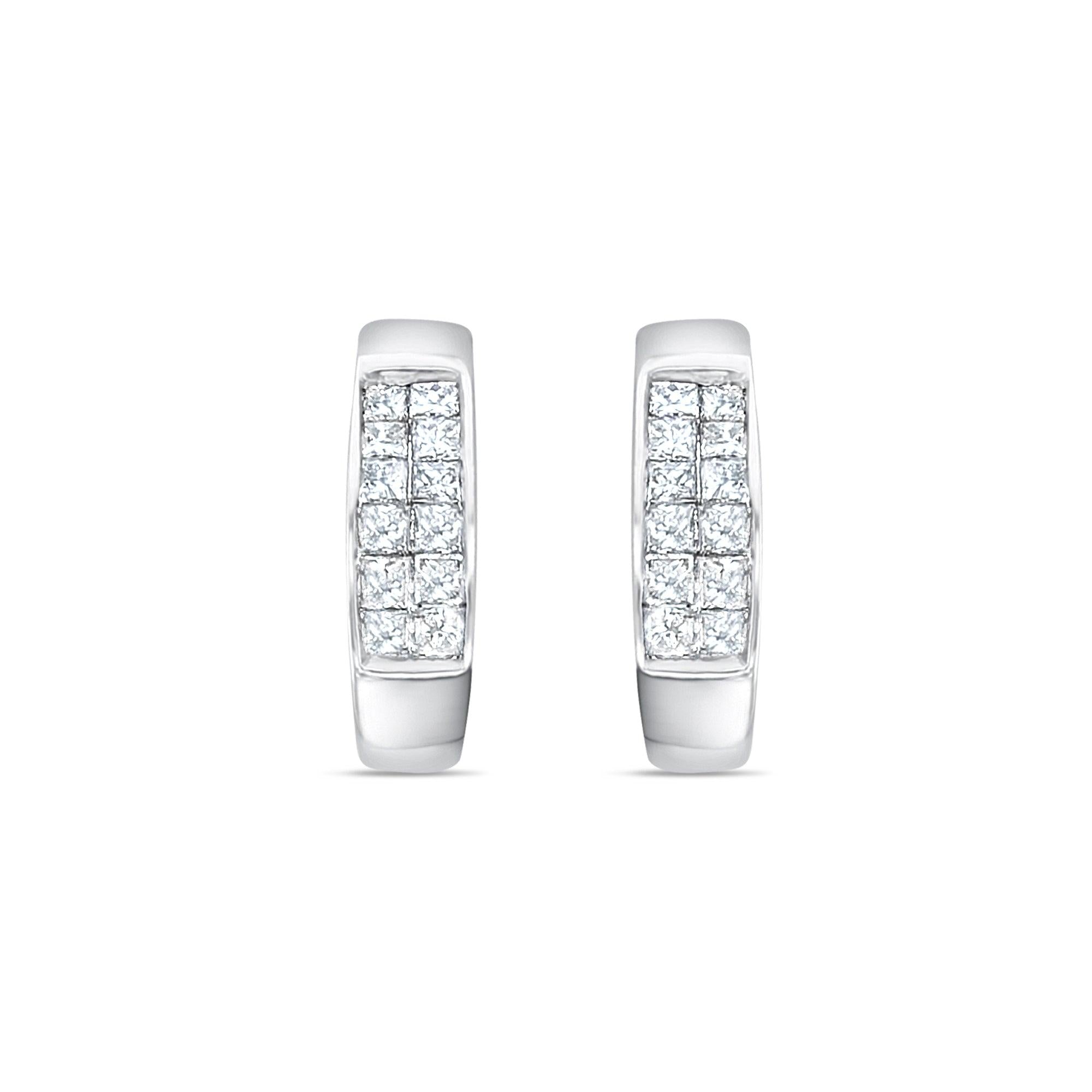 Princess Cut Diamond Huggie Earrings .69cttw 14k White Gold